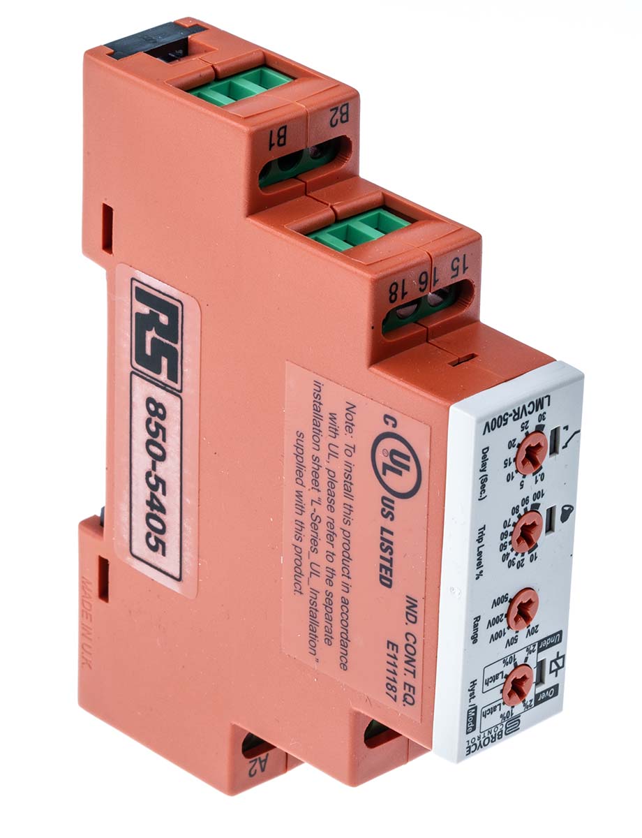 Broyce Control Monitoring Relay, 3 Phase, 24/230 V ac Monitor Range, SPDT, DIN Rail, 230V ac 25 V ac