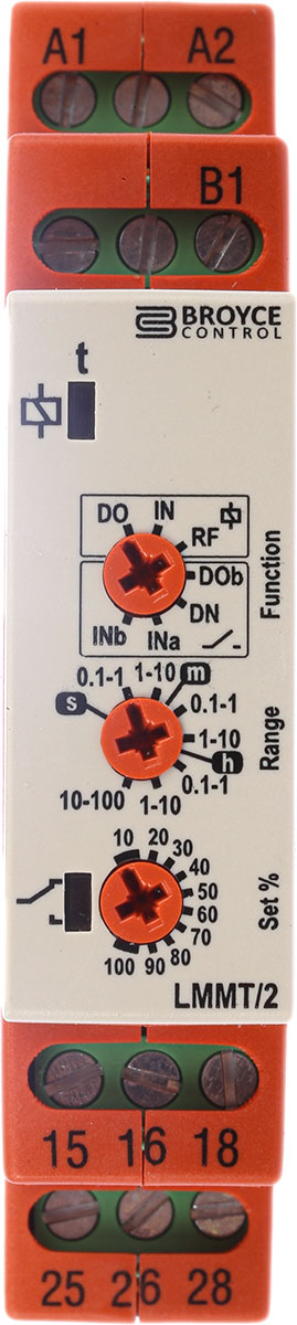 Broyce Control LMMT Series DIN Rail Timer Relay, 2-Contact, 230 V dc 230V ac, 24 V ac, 0.1 s to 100 h,