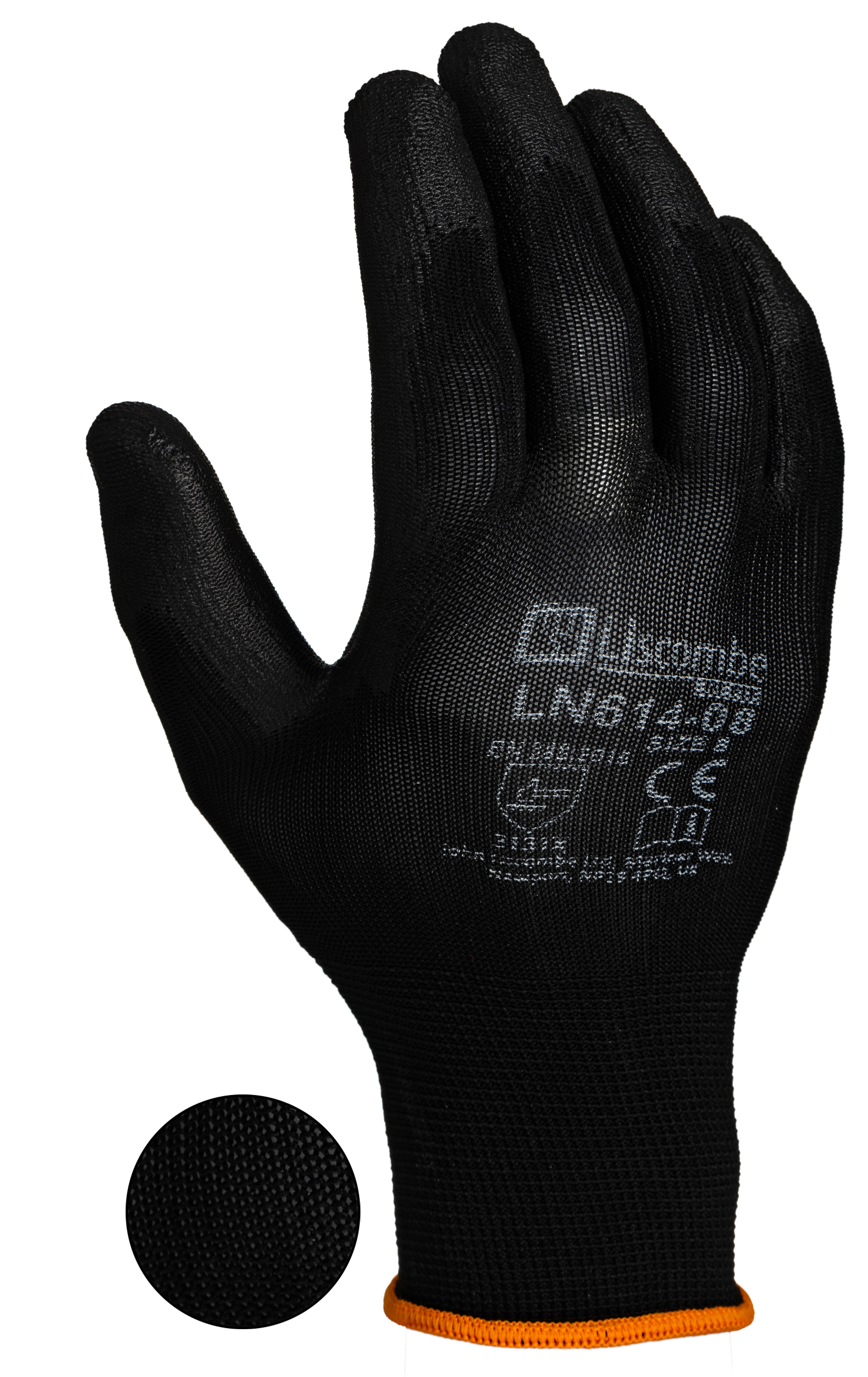 ln614-08 Liscombe Black Polyamide Work Gloves, Size 8, Polyurethane Coating
