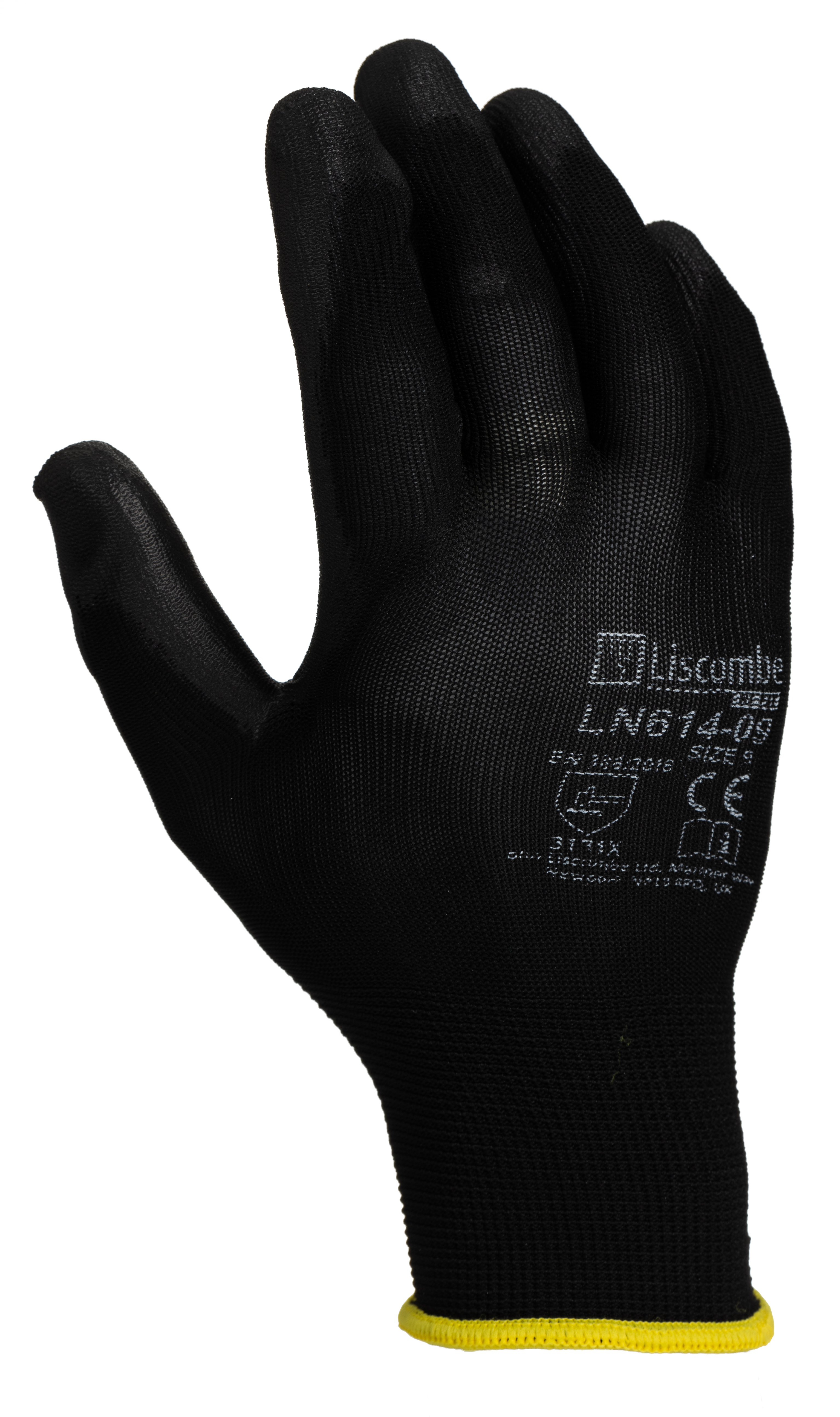 Liscombe Black Polyamide Work Gloves, Size 9, Polyurethane Coating