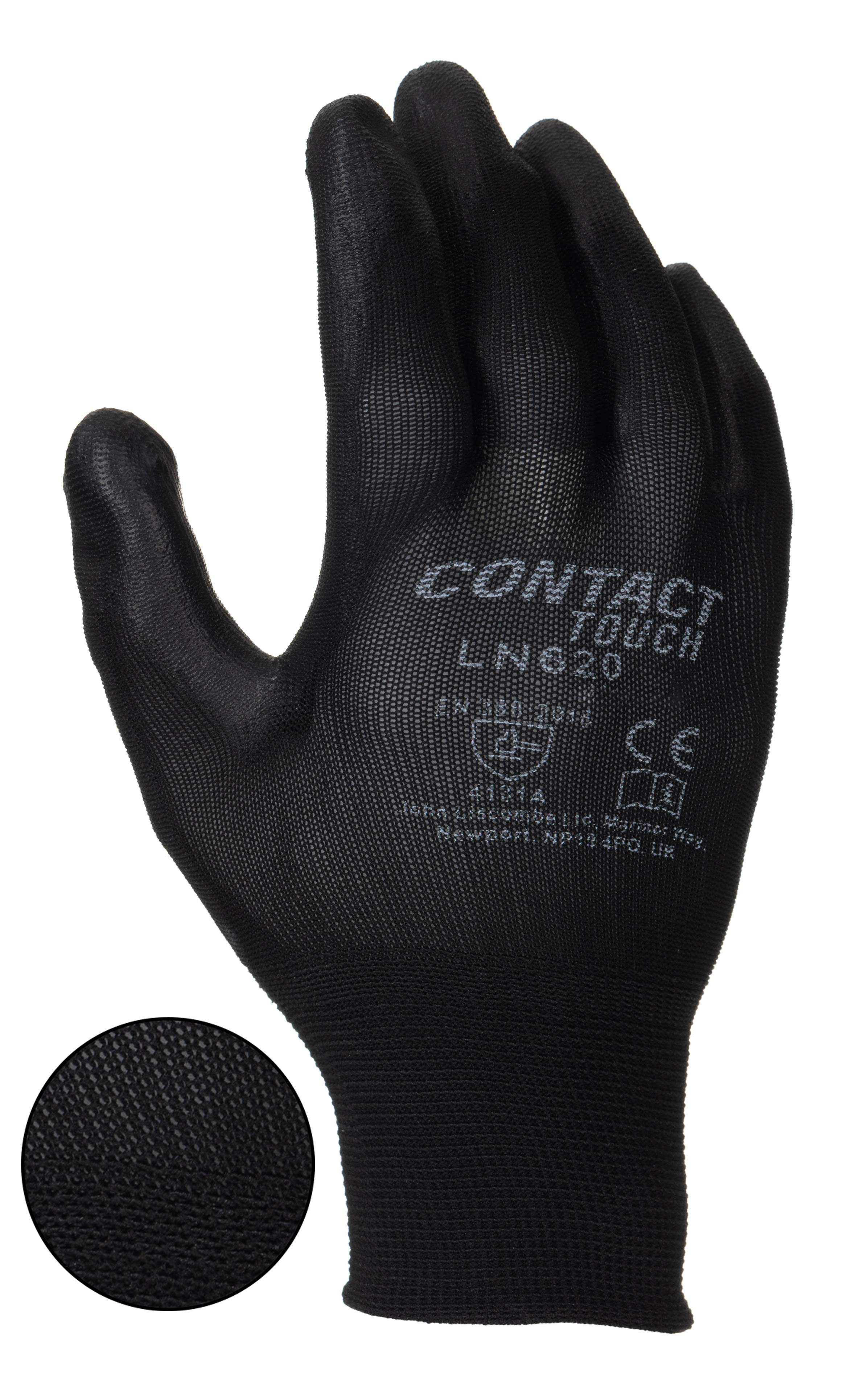 ln620-09 Liscombe Black Nylon Work Gloves, Size 9, Polyurethane Coating