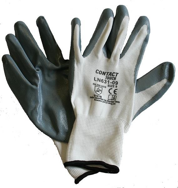 Liscombe Contact Touch White Nylon Work Gloves, Size 10, Nitrile Coating