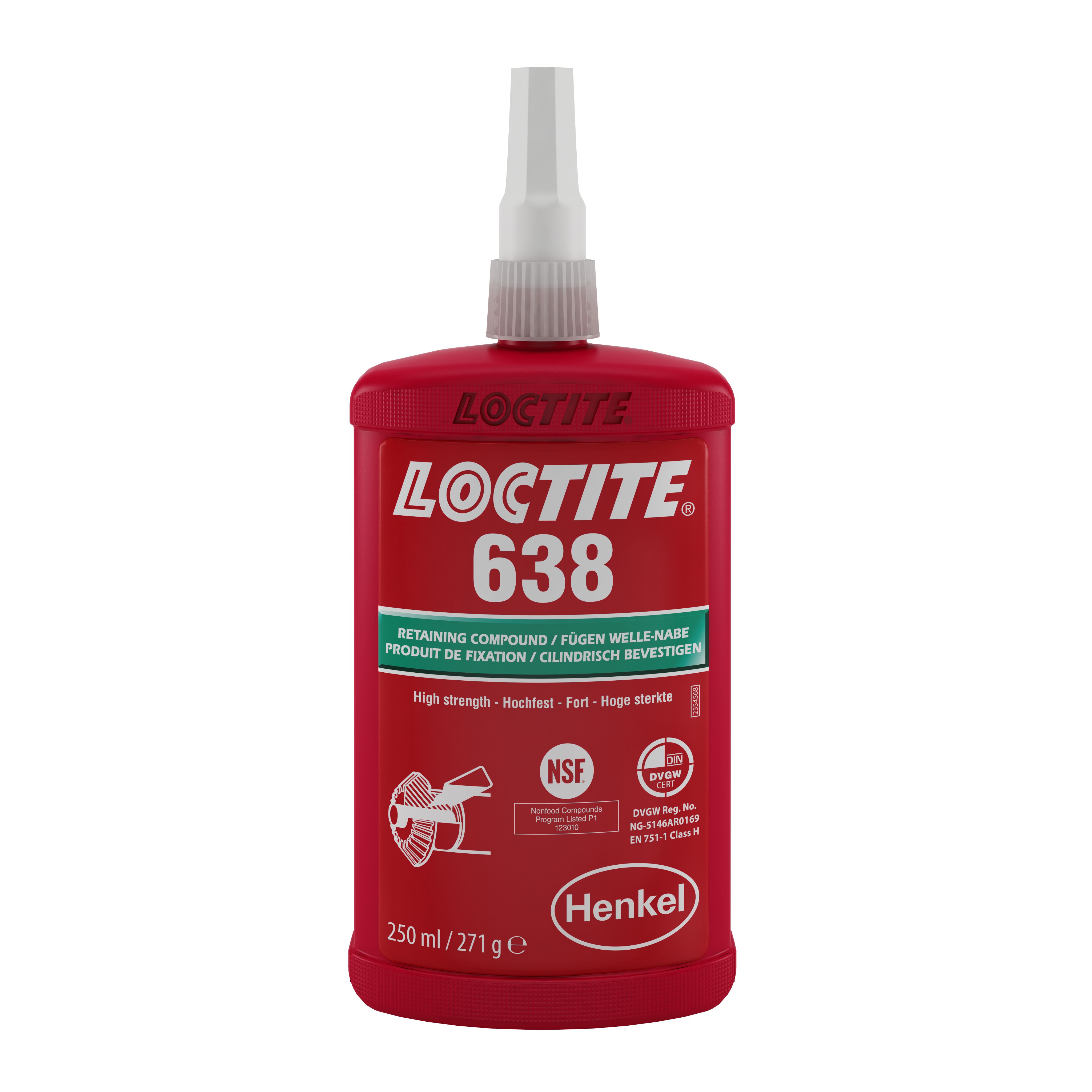 Loctite Green 638 High Strength, Retaining Compound Urethane Methacrylate Liquid Bottle 250 ml, 200 °C, -25 °C