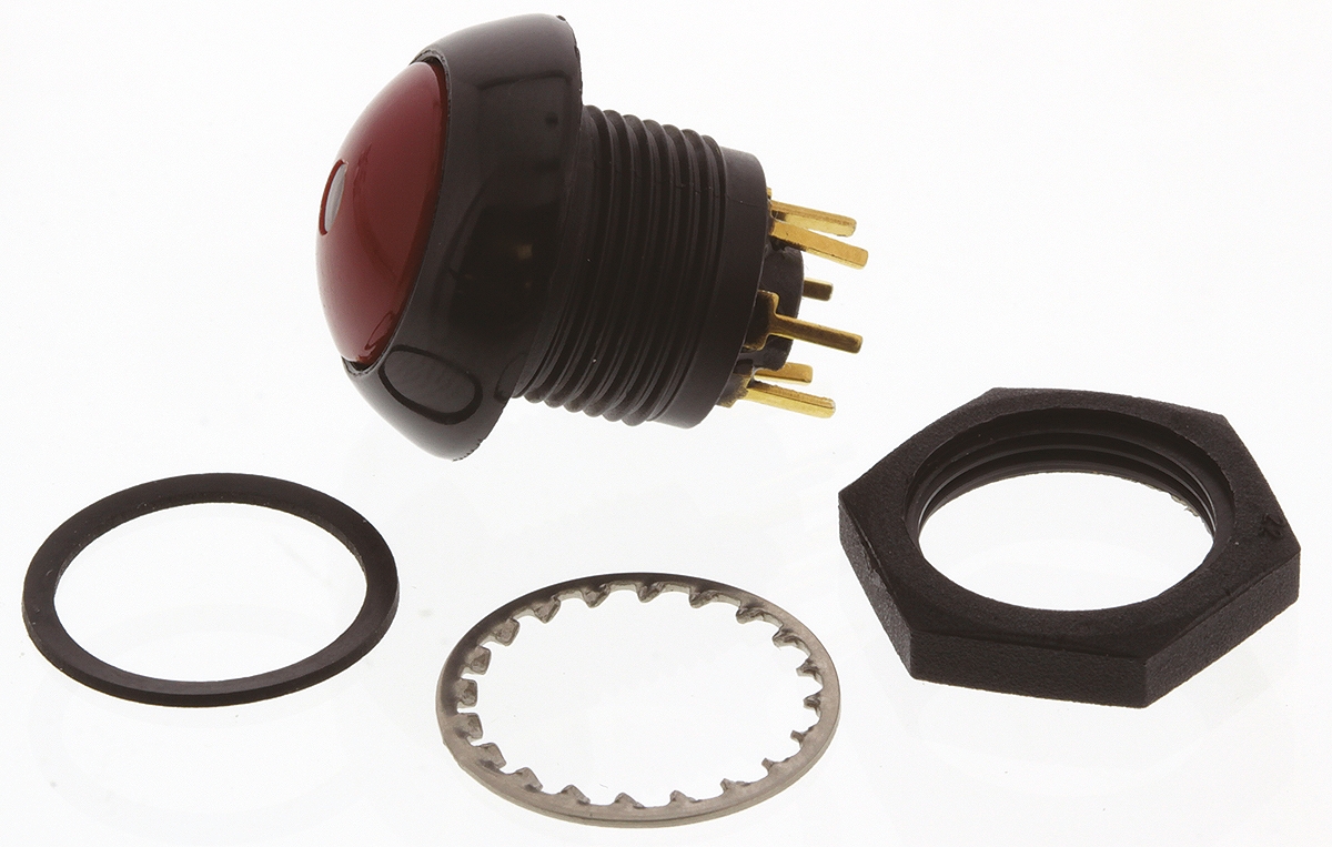 lp9-11231f21 Otto P9 Series Illuminated Push Button Switch, Momentary, Panel, SPDT, Red LED, IP68S, 28 V dc 115 V ac