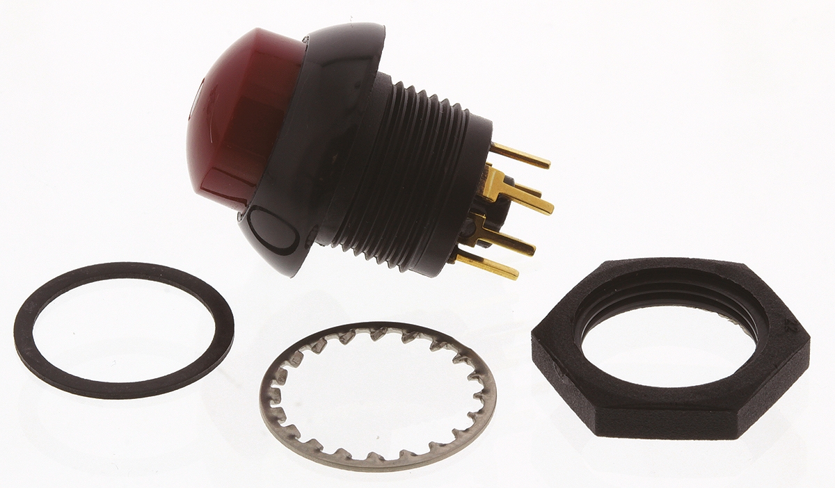 lp9-21231f21 Otto P9 Series Illuminated Push Button Switch, Momentary, Panel, SPDT, Red LED, IP68S, 28 V dc 115 V ac
