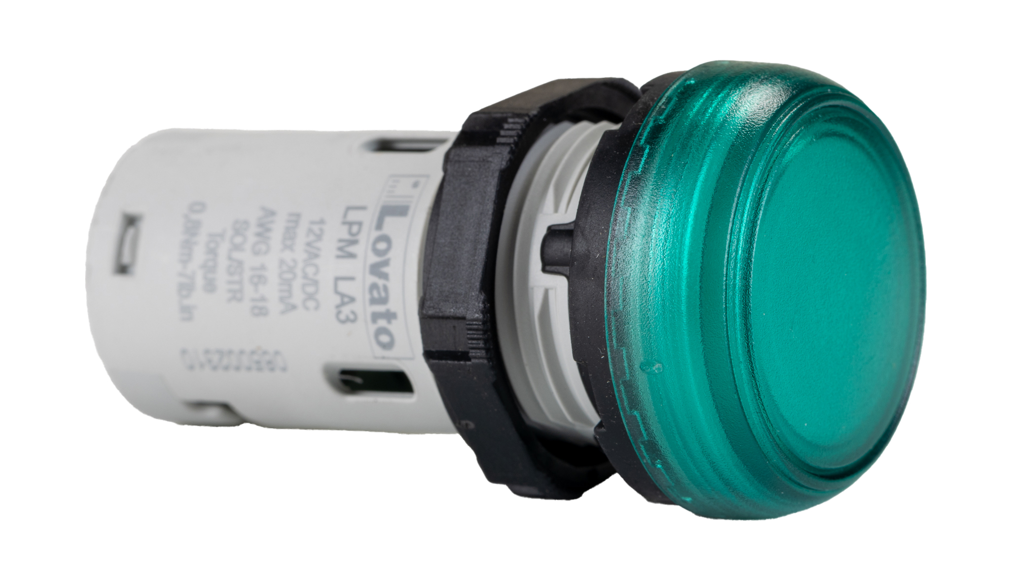 lpmla3 Lovato, LPML, Panel Mount Green LED Pilot Light, 22 mm Cutout, IP66, IP69K, IP67, Round, 12V