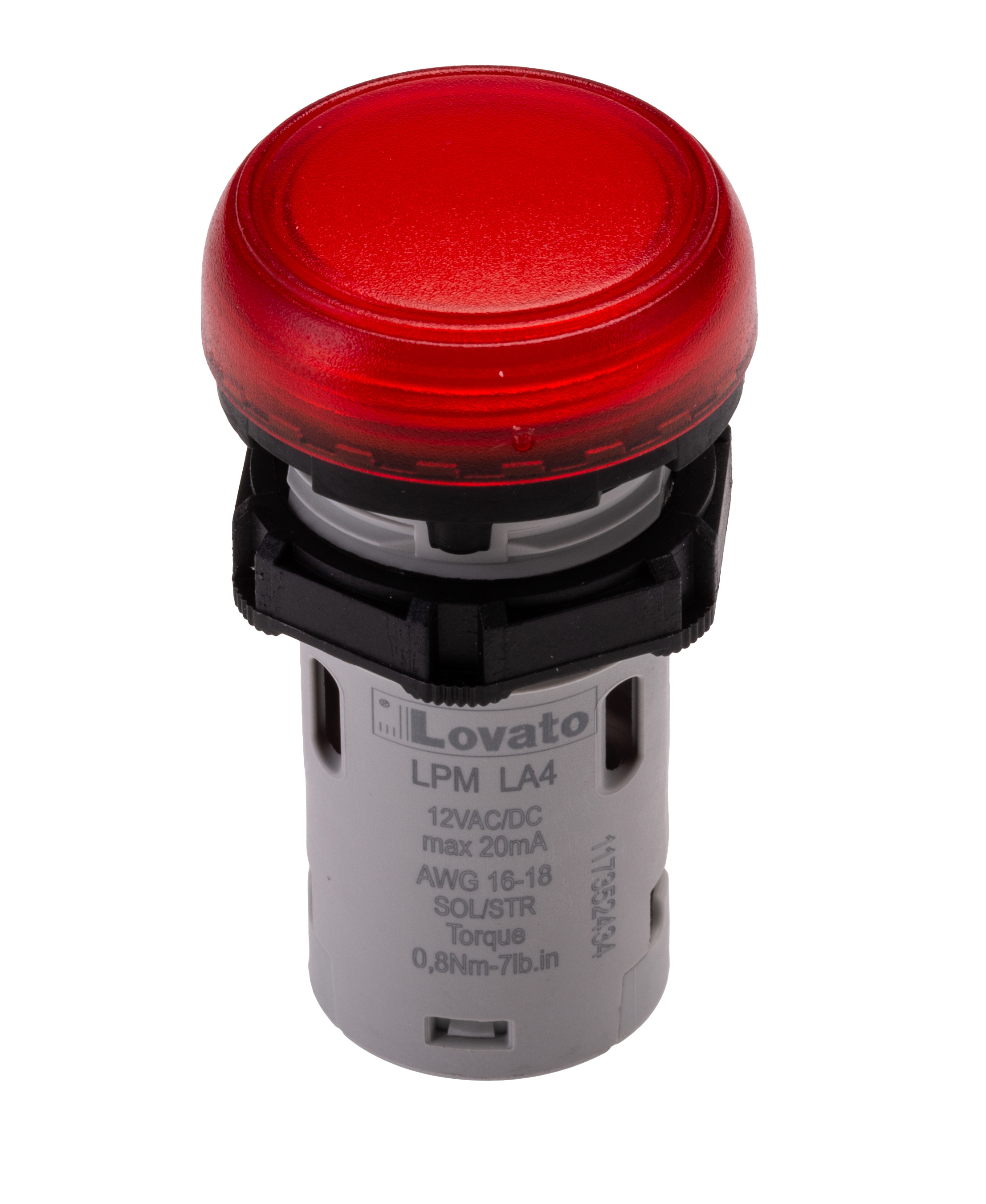 Lovato, LPML, Panel Mount Red LED Pilot Light, 22 mm Cutout, IP67, IP69K, IP66, Round, 12V