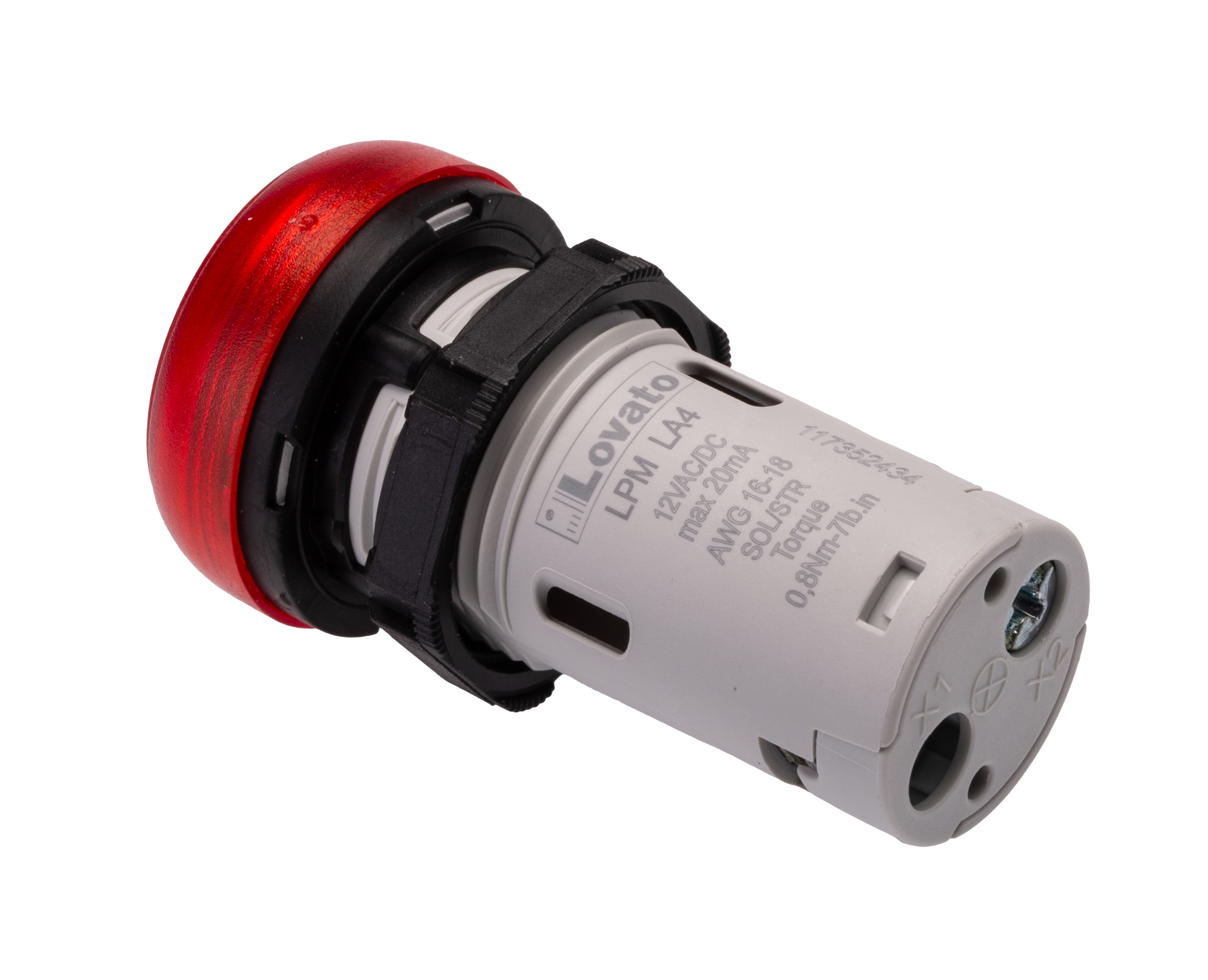 lpmla4 Lovato, LPML, Panel Mount Red LED Pilot Light, 22 mm Cutout, IP67, IP69K, IP66, Round, 12V