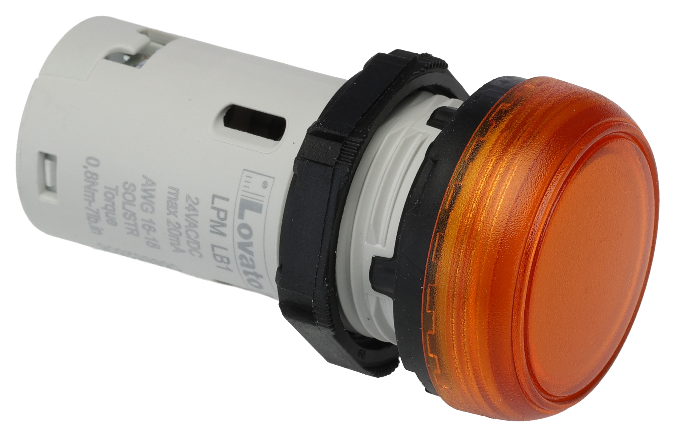 lpmlb1 Lovato, LPML, Panel Mount Orange LED Pilot Light, 22 mm Cutout, IP66, IP69K, IP67, Round, 24V