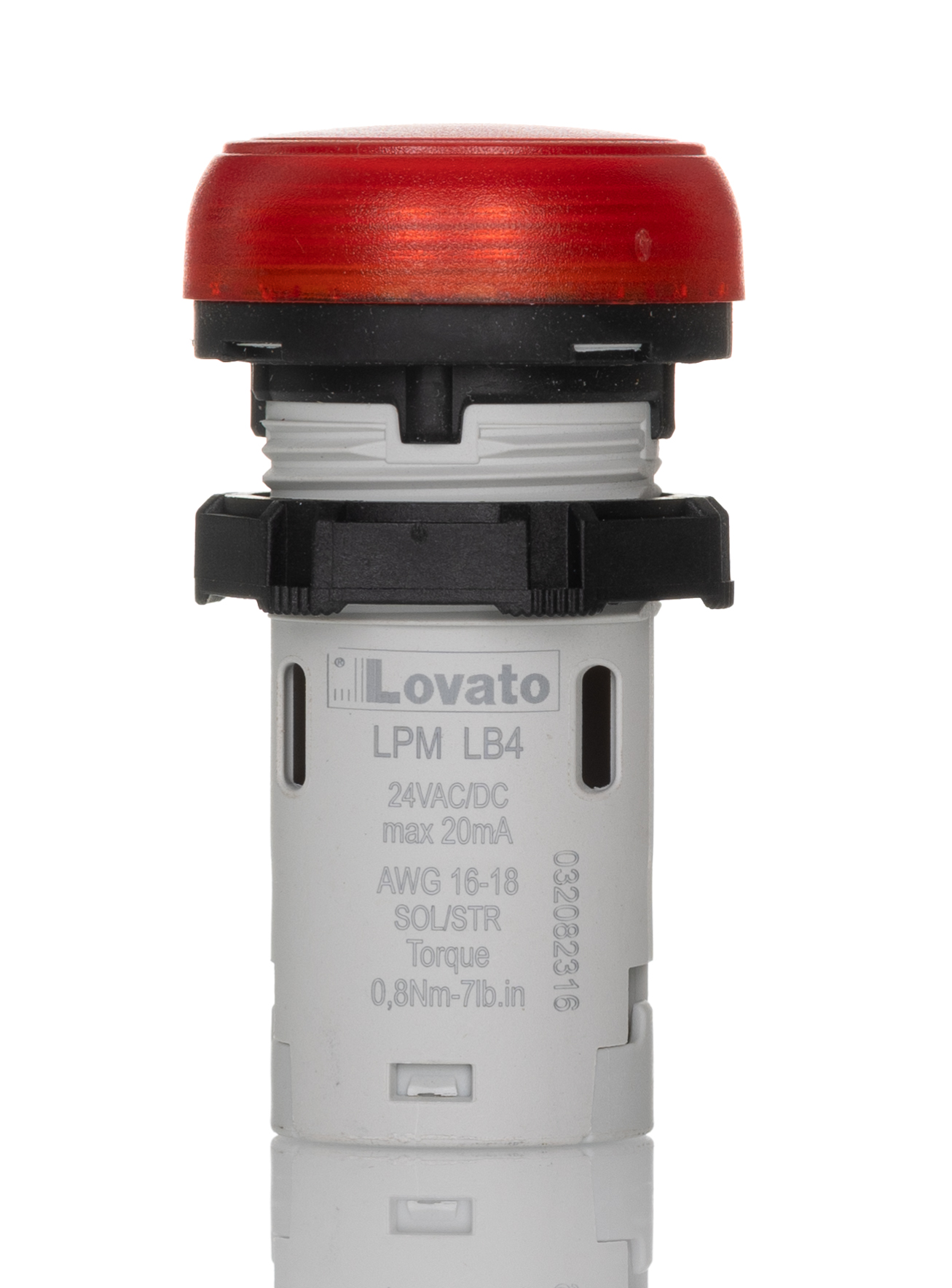 lpmlb4 Lovato, LPML, Panel Mount Red LED Pilot Light, 22 mm Cutout, IP69K, IP66, IP67, Round, 24V