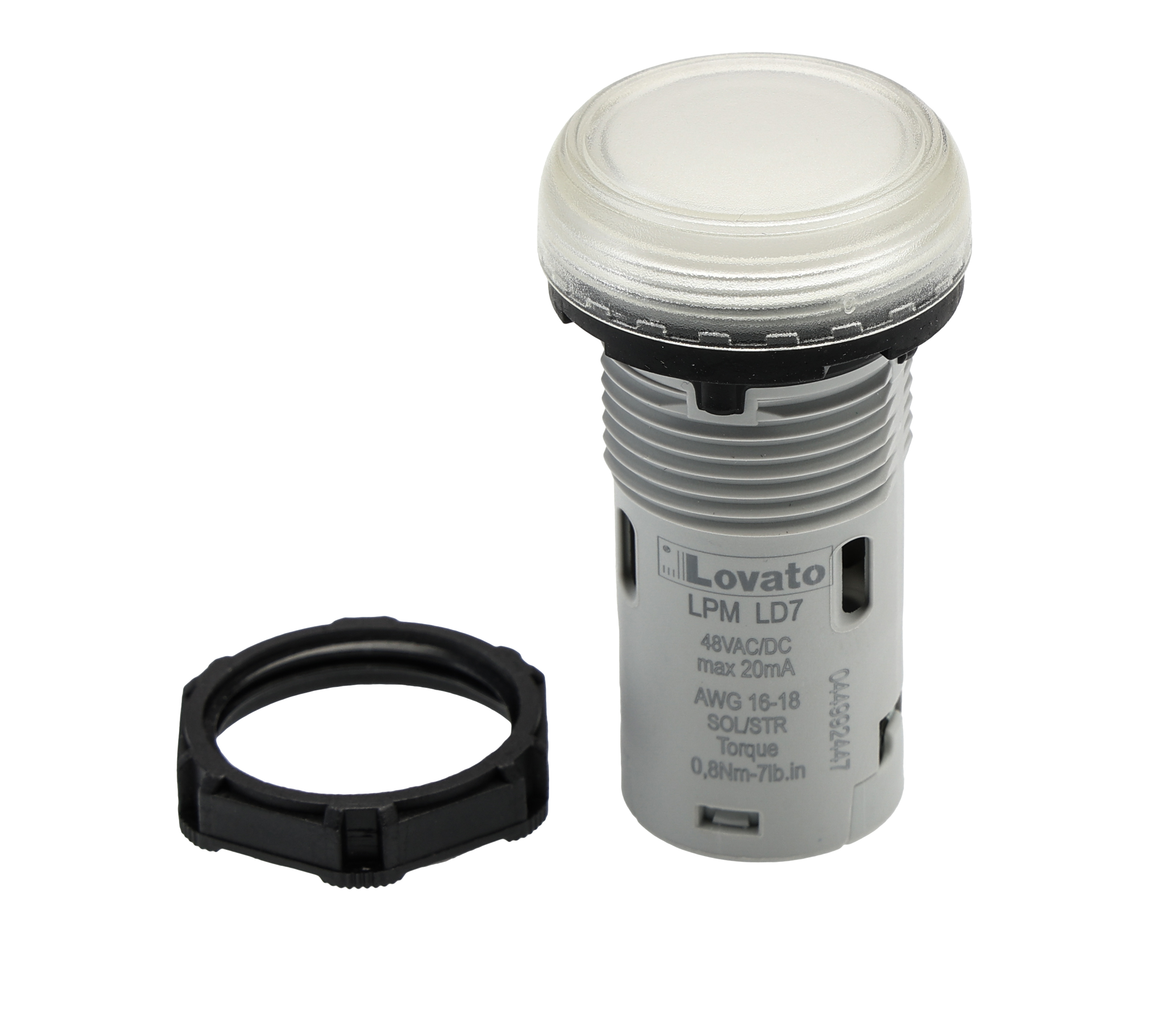 Lovato, LPML, Panel Mount Clear LED Pilot Light, 22 mm Cutout, IP67, IP66, IP69K, Round, 48V