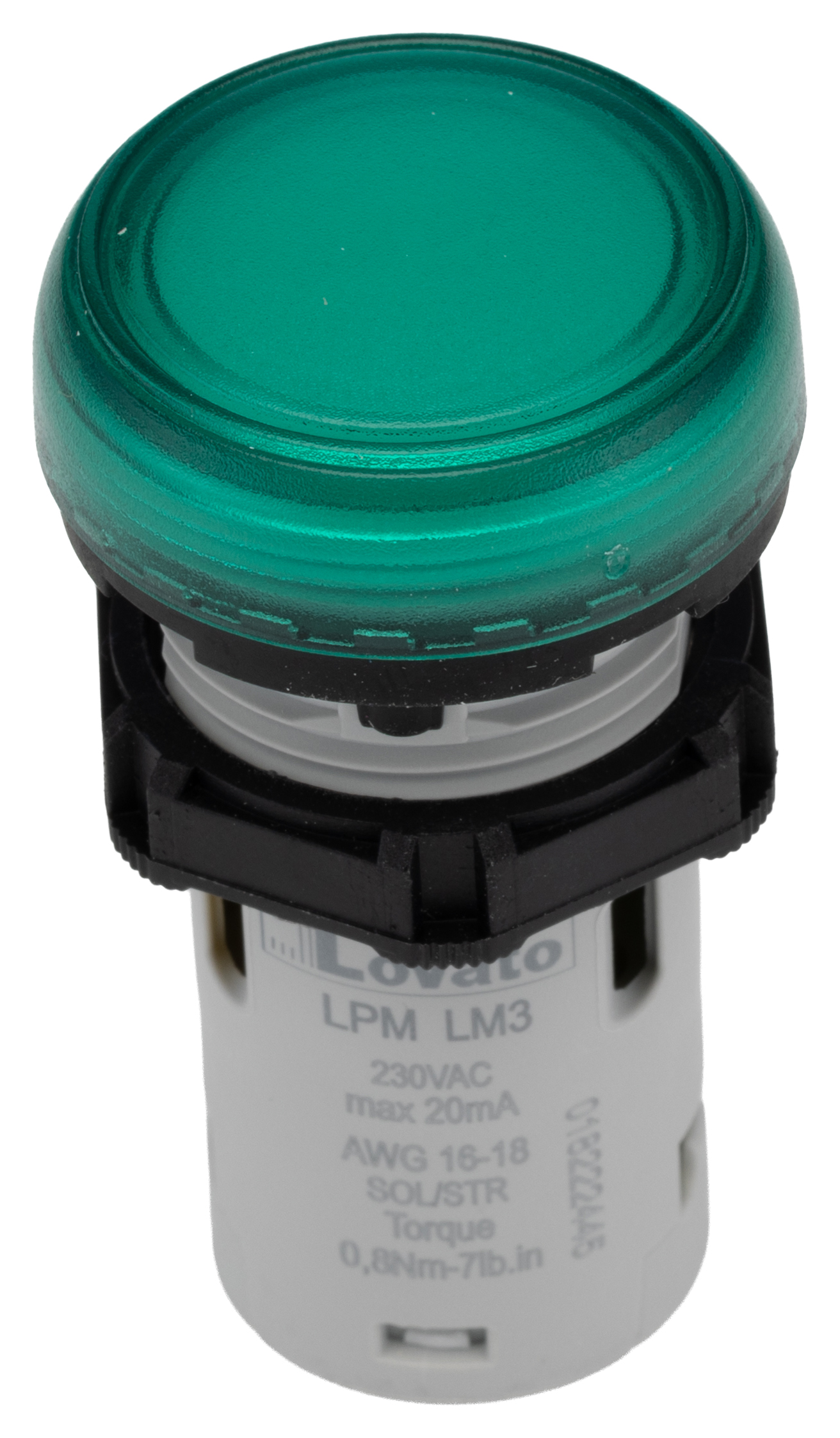 Lovato, LPML, Panel Mount Green LED Pilot Light, 22 mm Cutout, IP67, IP66, IP69K, Round, 230V