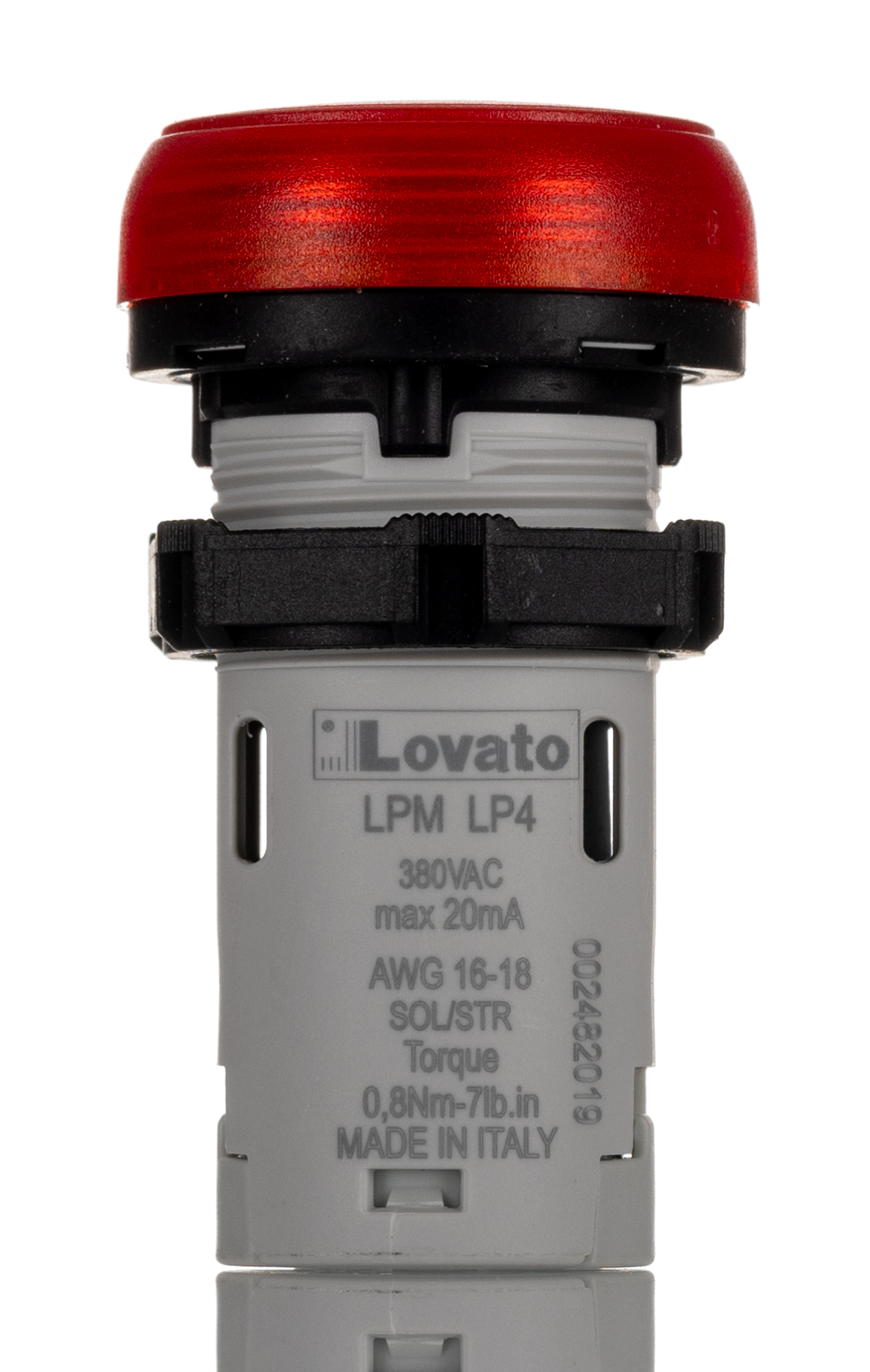 lpmlp4 Lovato, LPML, Panel Mount Red LED Pilot Light, 22 mm Cutout, IP69K, IP66, IP67, Round, 380V, 415 V