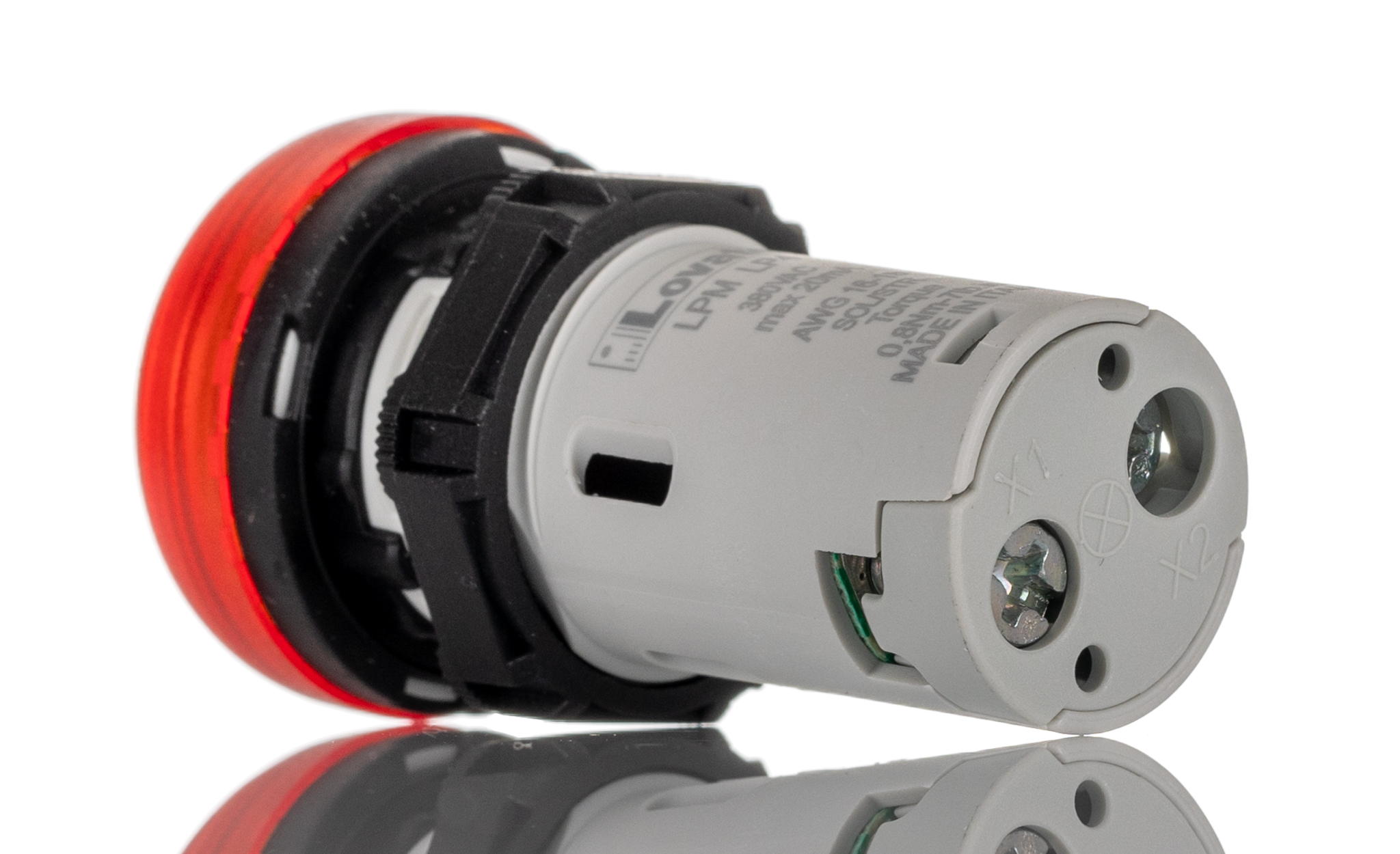 lpmlp4 Lovato, LPML, Panel Mount Red LED Pilot Light, 22 mm Cutout, IP69K, IP66, IP67, Round, 380V, 415 V