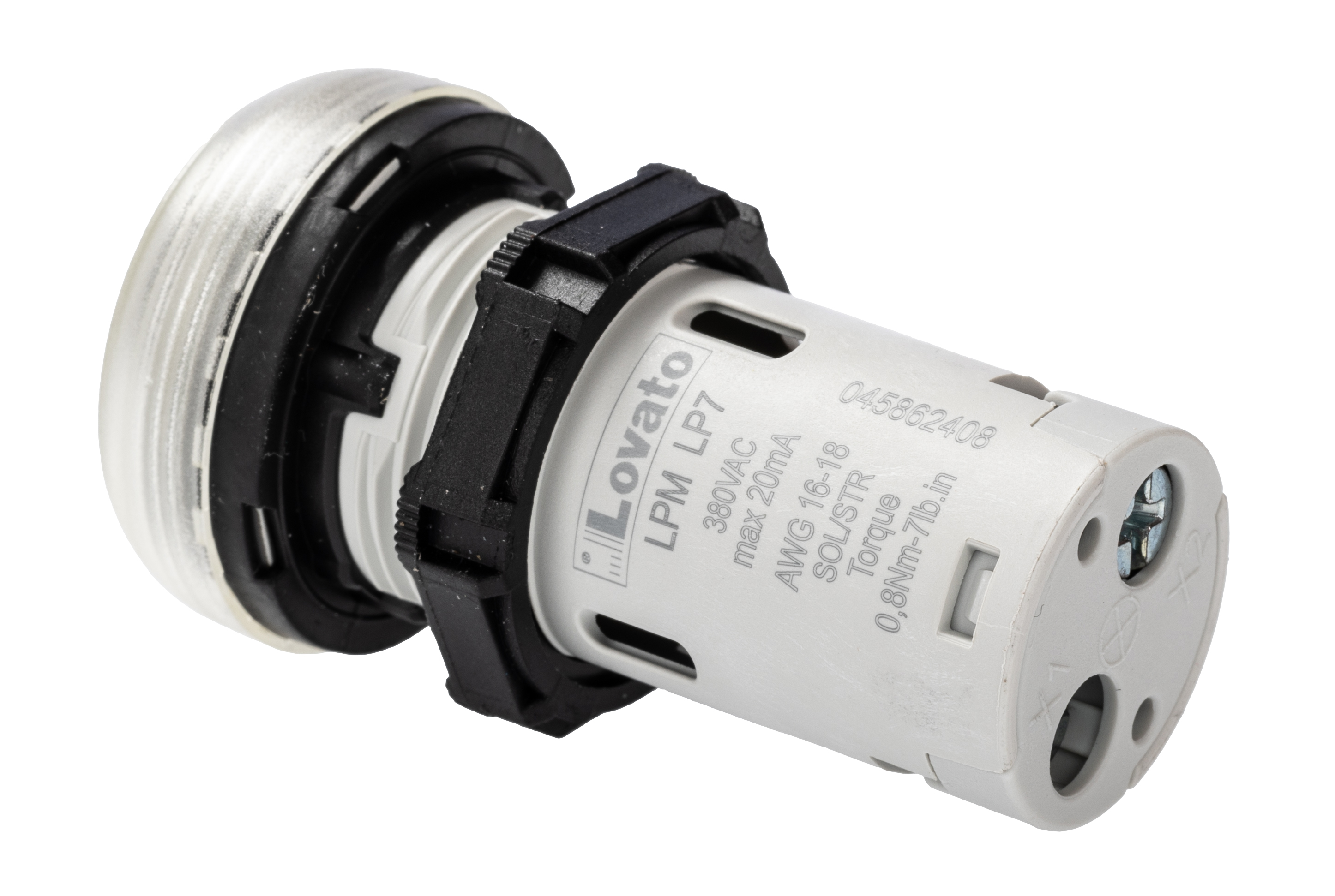 lpmlp7 Lovato, LPML, Panel Mount Clear LED Pilot Light, 22 mm Cutout, IP69K, IP67, IP66, Round, 380V, 415 V