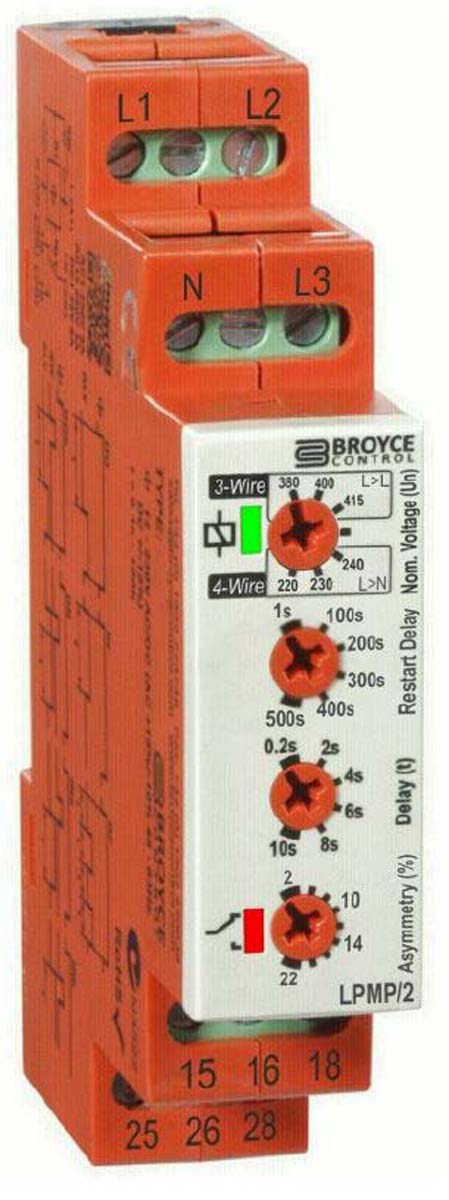 Broyce Control Monitoring Relay, 3 Phase, DPDT, DIN Rail, 243V ac, 540 V ac