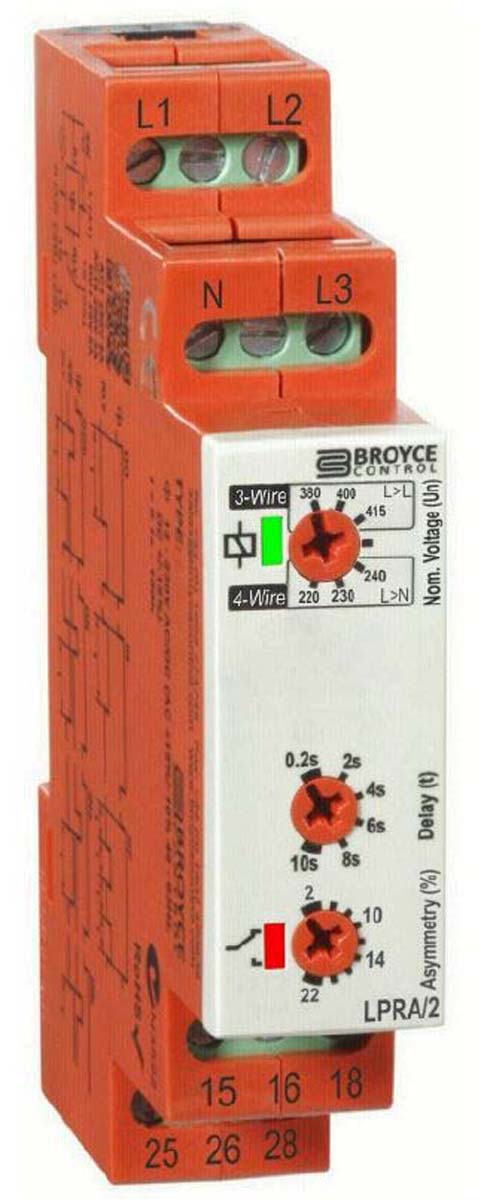 Broyce Control Monitoring Relay, 3 Phase, DPDT, DIN Rail, 243V ac, 540 V ac