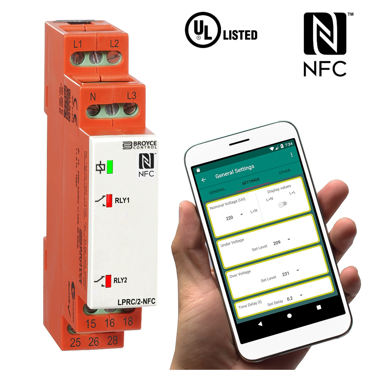 Broyce Control NFC Monitoring Relay, 3 Phase, SPDT, DIN Rail, 243V ac, 540 V ac
