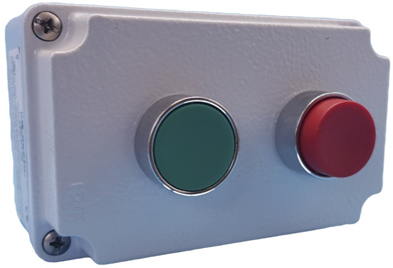 Lovato Push Button Control Station - SPDT, Aluminium, 2 Cutouts, Green, Red, IP67, IP66