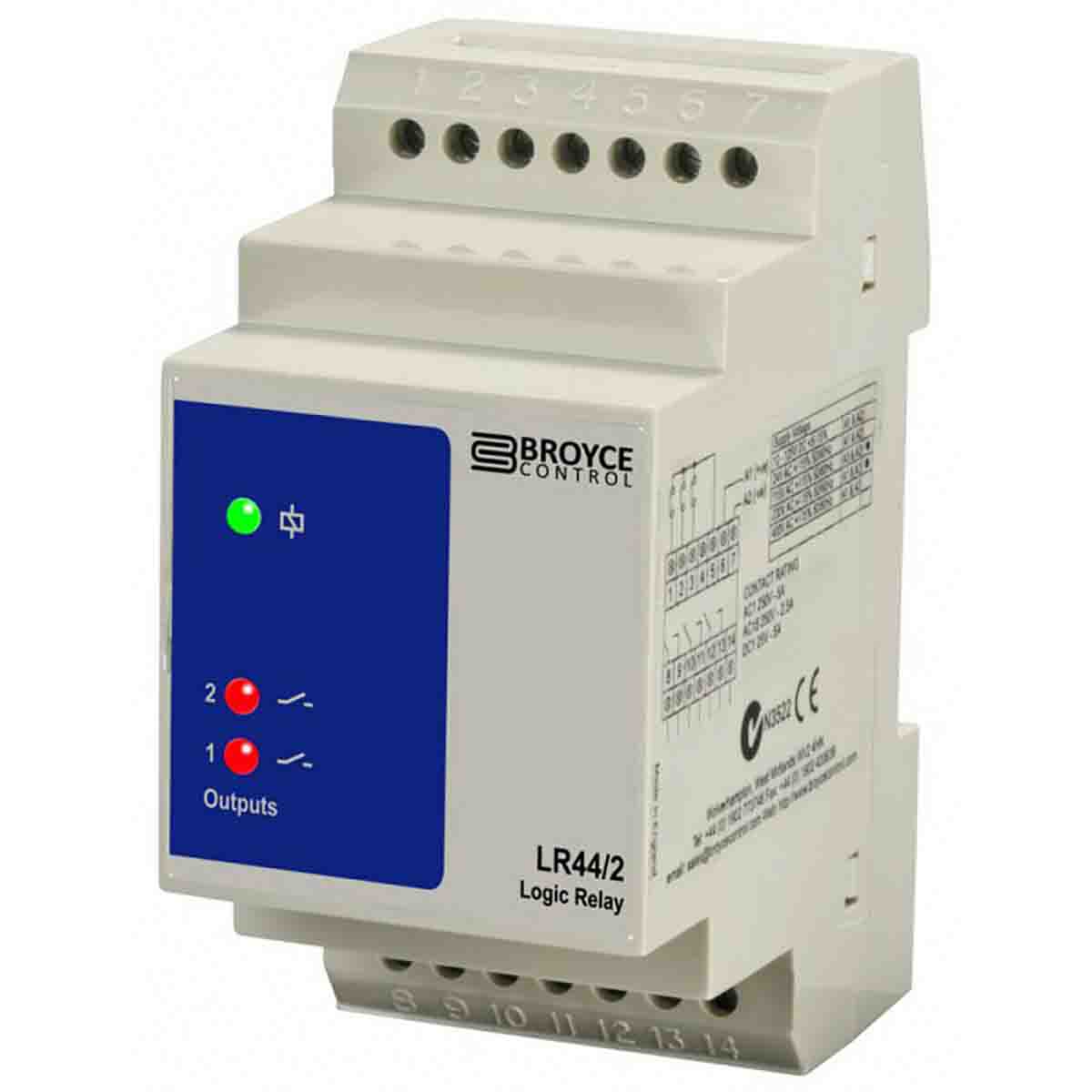 Broyce Control Monitoring Relay, 2SPNO, DIN Rail, 100V ac, 230 V ac 100 to 230 V dc