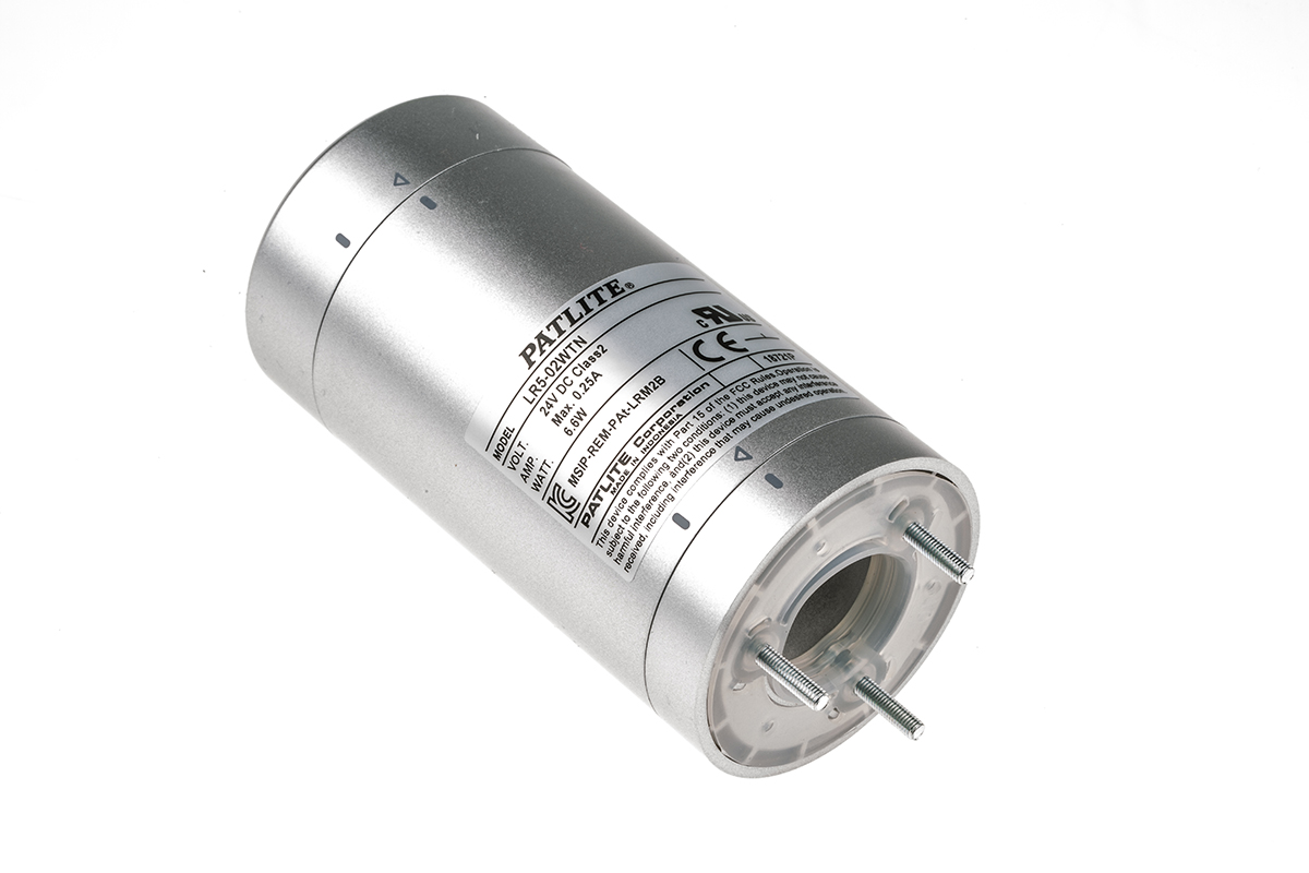 lr5-02wtnu Patlite LR5 Series Silver Steady Effect Body Unit, LED Bulb 24V dc, AC, IP65