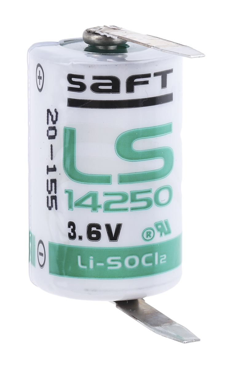 Saft Lithium Thionyl Chloride 3.6 V IEC 60086-4, IEC 60079-11 1/2 AA Battery, 1.2 Ah, 14.55 mm x 25.15 mm