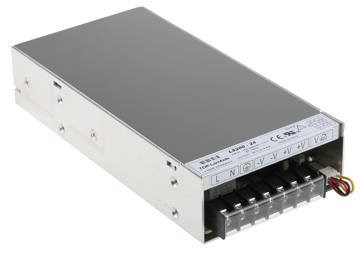 TDK-Lambda Switching Power Supply, LS200-24 24V dc, 8.4A, 200 W, Input 85V ac to  373 V dc, 264V ac