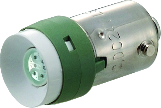 Idec Green Indicator Lamp Multichip, 12V, BA9 Base, 10.6 mm Diameter, 200mcd