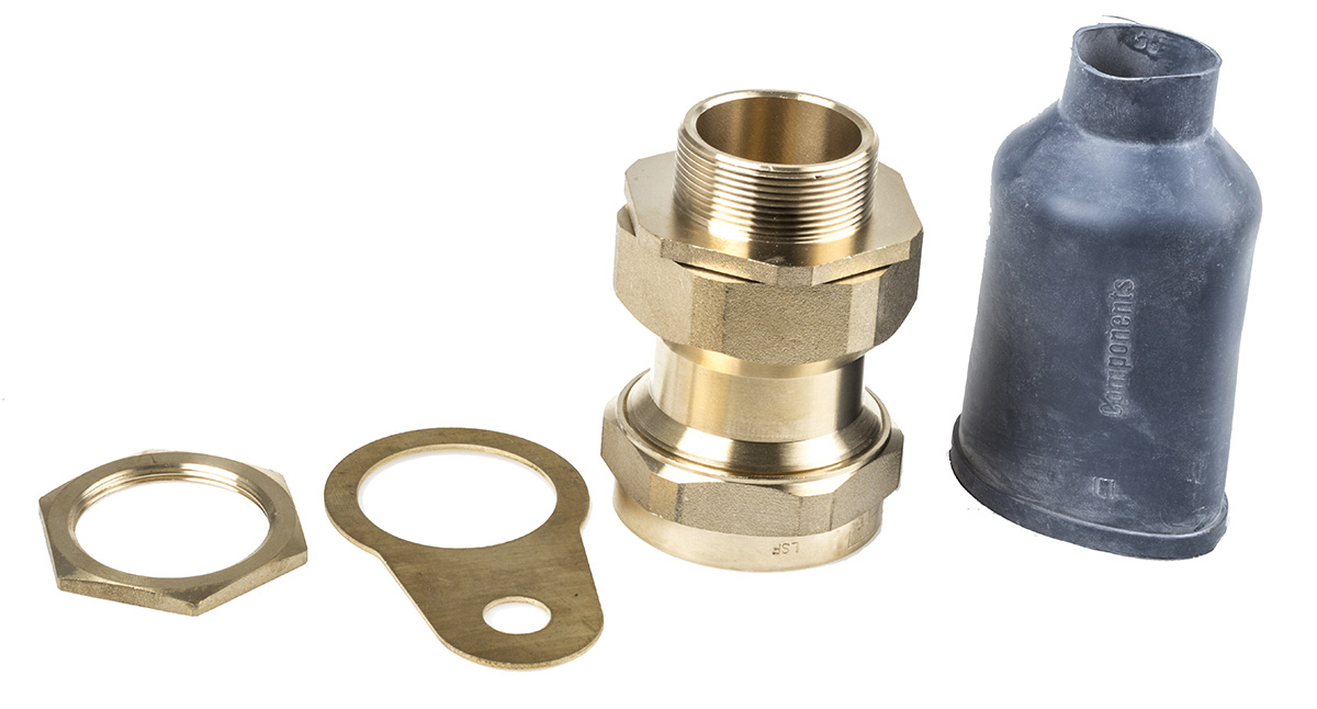 Prysmian LSF-CW Series 9 Cable Gland Kit, kit contents: 1 x Armour Ring, 1 x Earth Tag, 1 x Gland Barrel, 1 x Gland