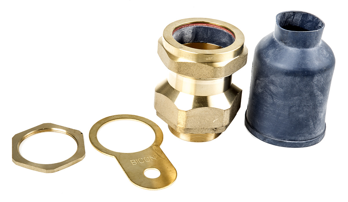 Prysmian LSF-CW Series 9 Cable Gland Kit, kit contents: 1 x Armour Ring, 1 x Earth Tag, 1 x Gland Barrel, 1 x Gland