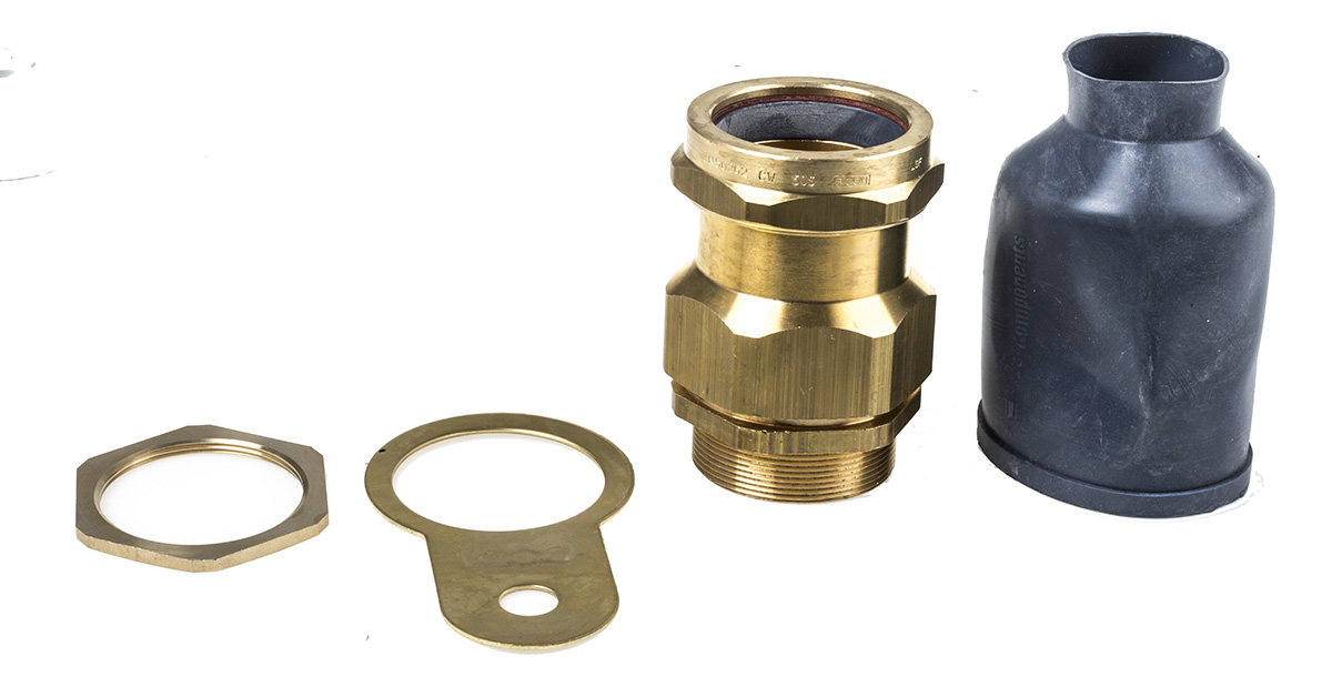 Prysmian LSF-CW Series 9 Cable Gland Kit, kit contents: 1 x Armour Ring, 1 x Earth Tag, 1 x Gland Barrel, 1 x Gland