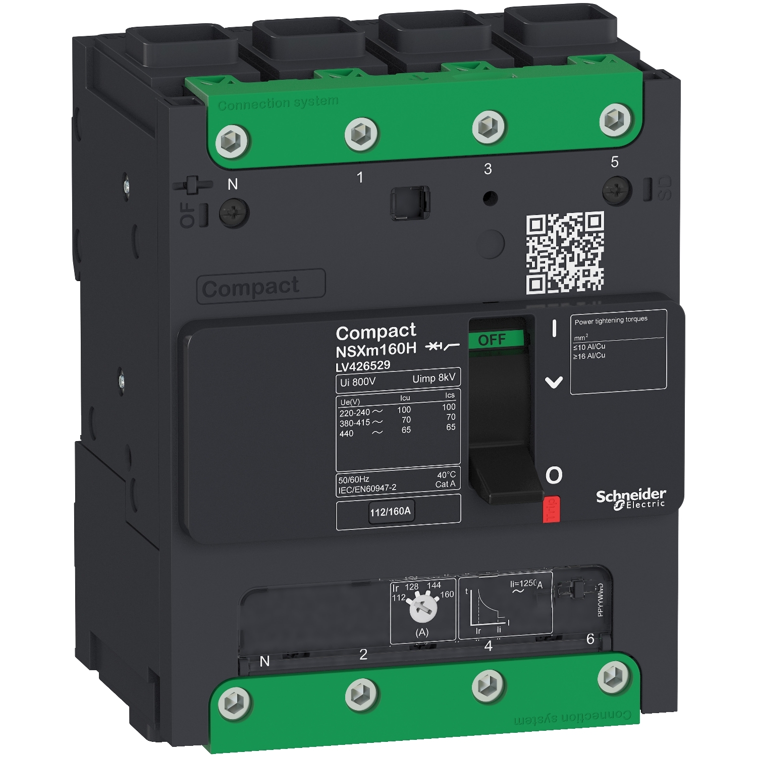 Schneider Electric, ComPact, Compact NSXm Molded Case Circuit Breaker 4-Pole 160A, Breaking Capacity 50 kA, Clip-on