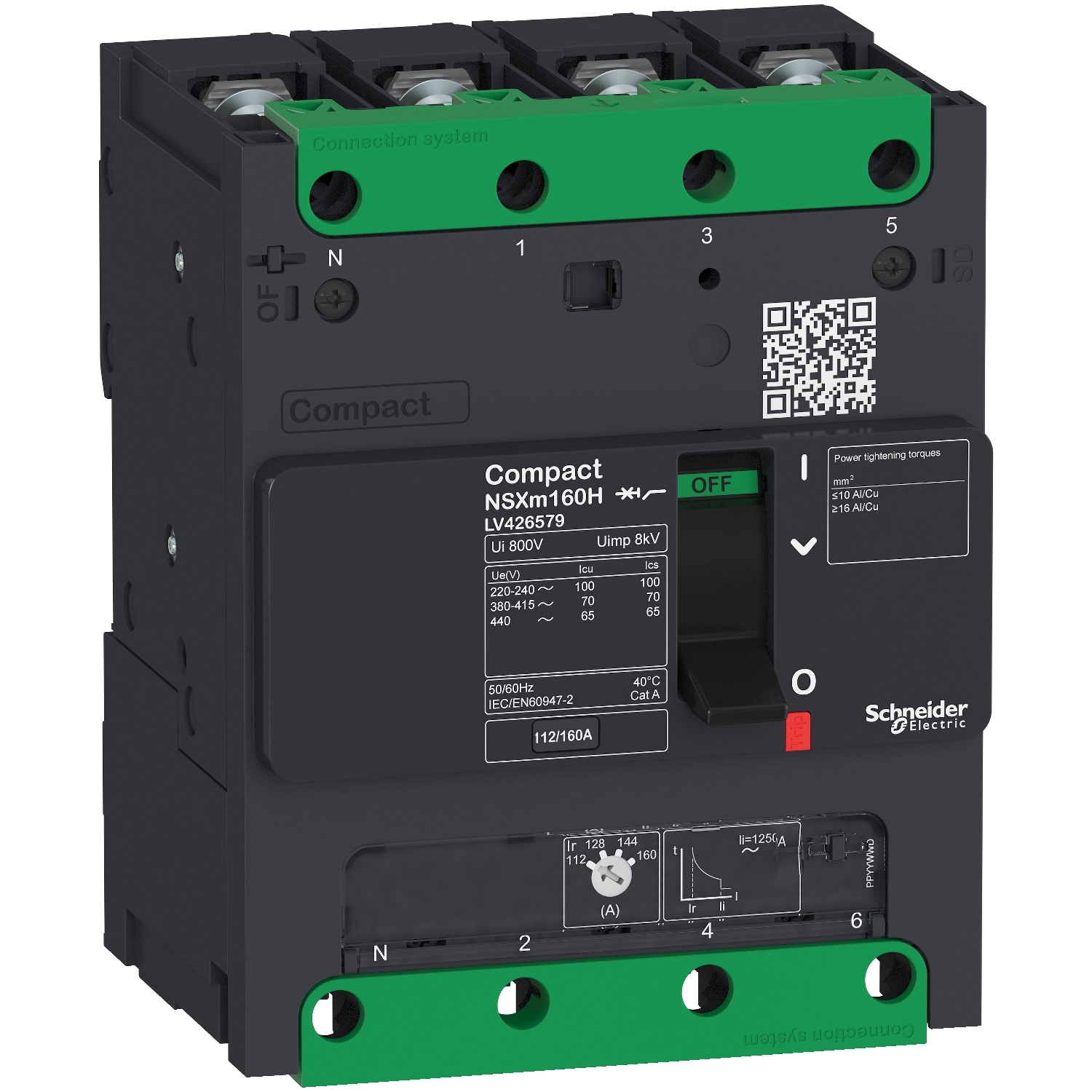 Schneider Electric, ComPact, Compact NSXm Molded Case Circuit Breaker 4-Pole 50A, Breaking Capacity 70 kA, Clip-on