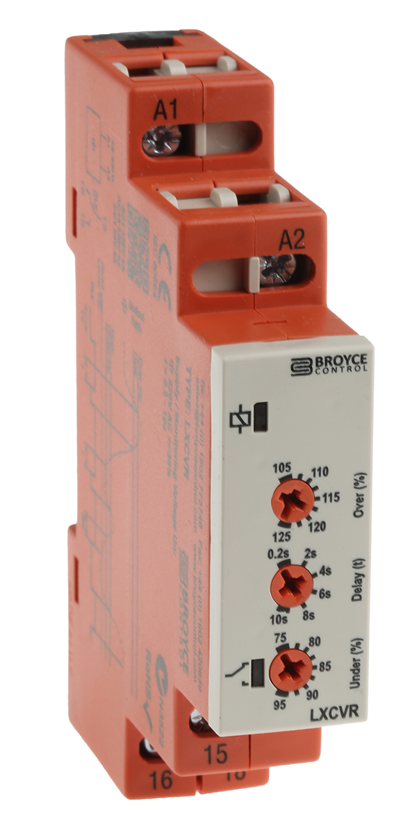 lxcvr-230v Broyce Control Monitoring Relay, 1 Phase, SPDT, DIN Rail, 230V ac 25 V ac