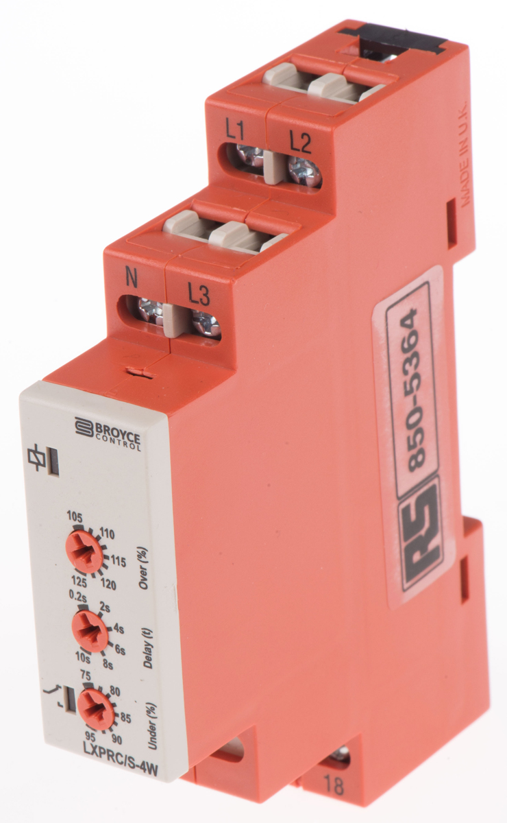 Broyce Control Monitoring Relay, 3 Phase, SPDT, DIN Rail, 120V ac, 240 V ac 25 V ac