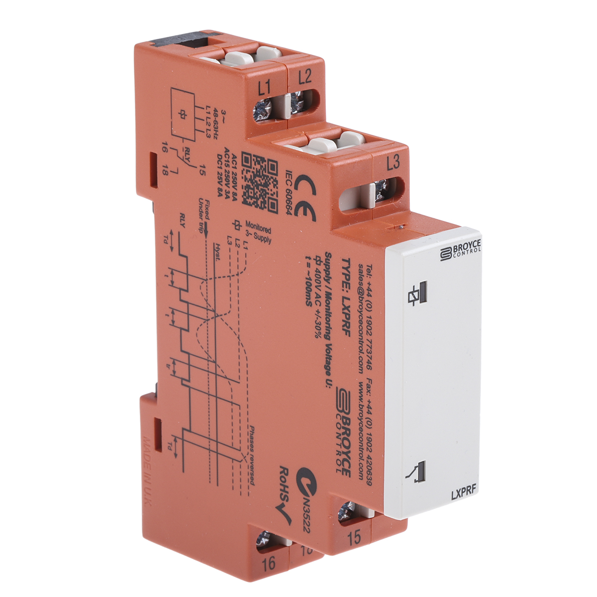 Broyce Control Monitoring Relay, 3 Phase, 0 V ac Monitor Range, SPDT, DIN Rail, 280V ac 25 V ac