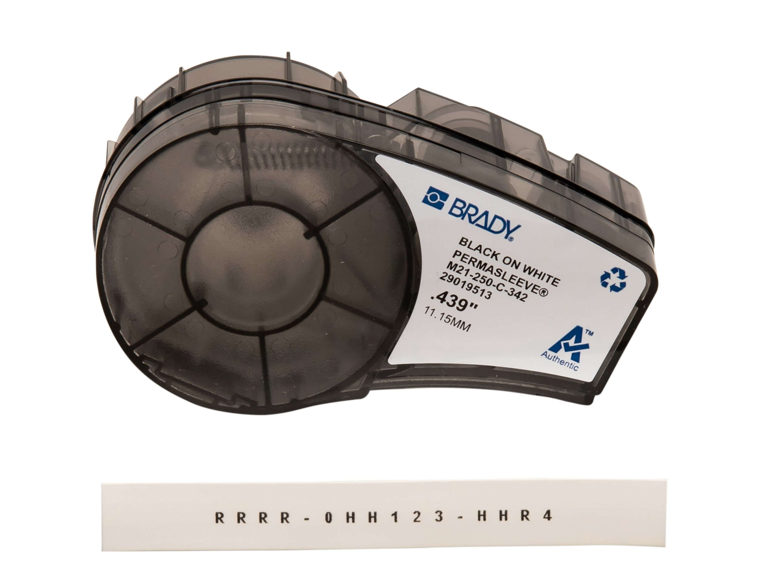 Brady Black on White, Black Heat Shrink Labels, 2.13 m Length, 6.35 mm Width, 2.1 m Label Length, 6.35 mm Label Width