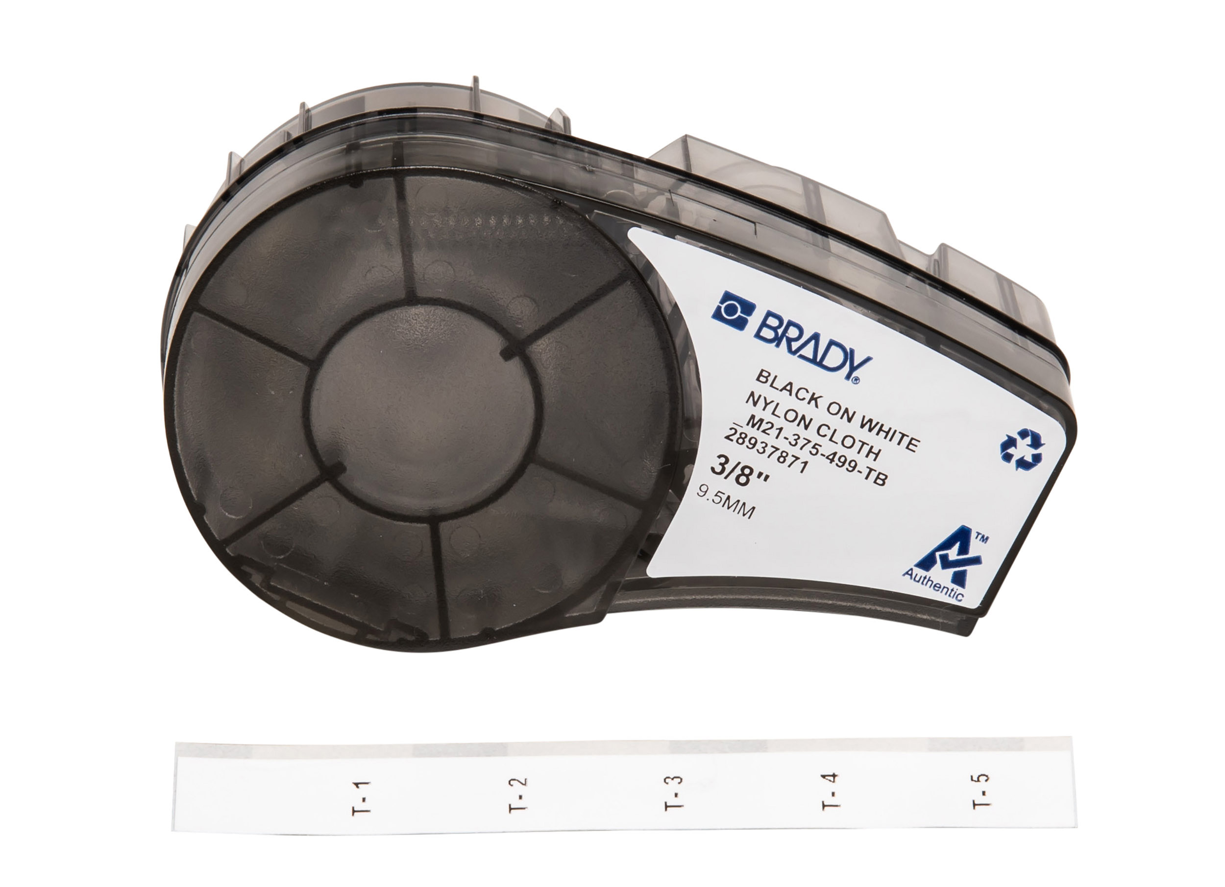 Brady Black on Black, White Label Printer Tape, 4.88 m Length, 9.53 mm Width, 4.90 m Label Length, 9.53 mm Label Width