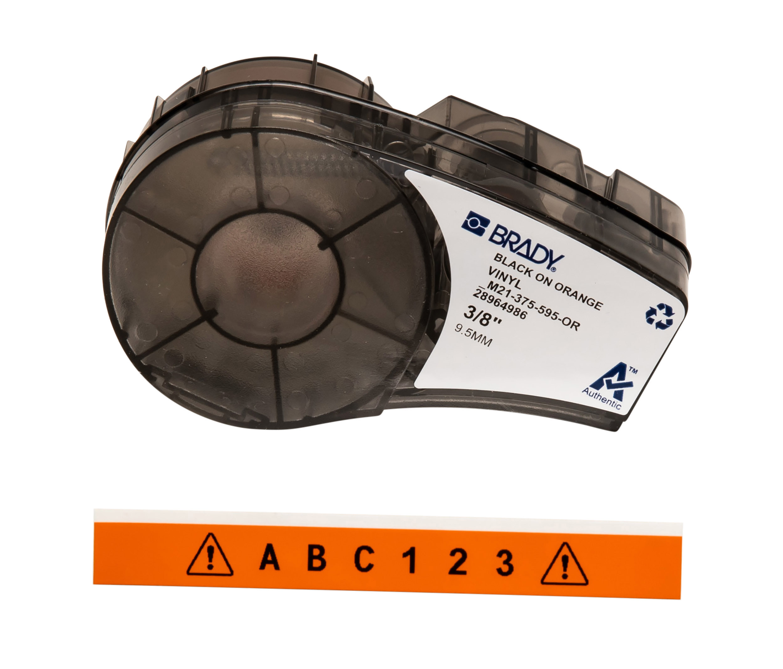 Brady Black on Orange, Black Label Printer Tape, 6.4 m Length, 9.53 mm Width, 9.53 mm Label Length, 9.53 mm Label Width