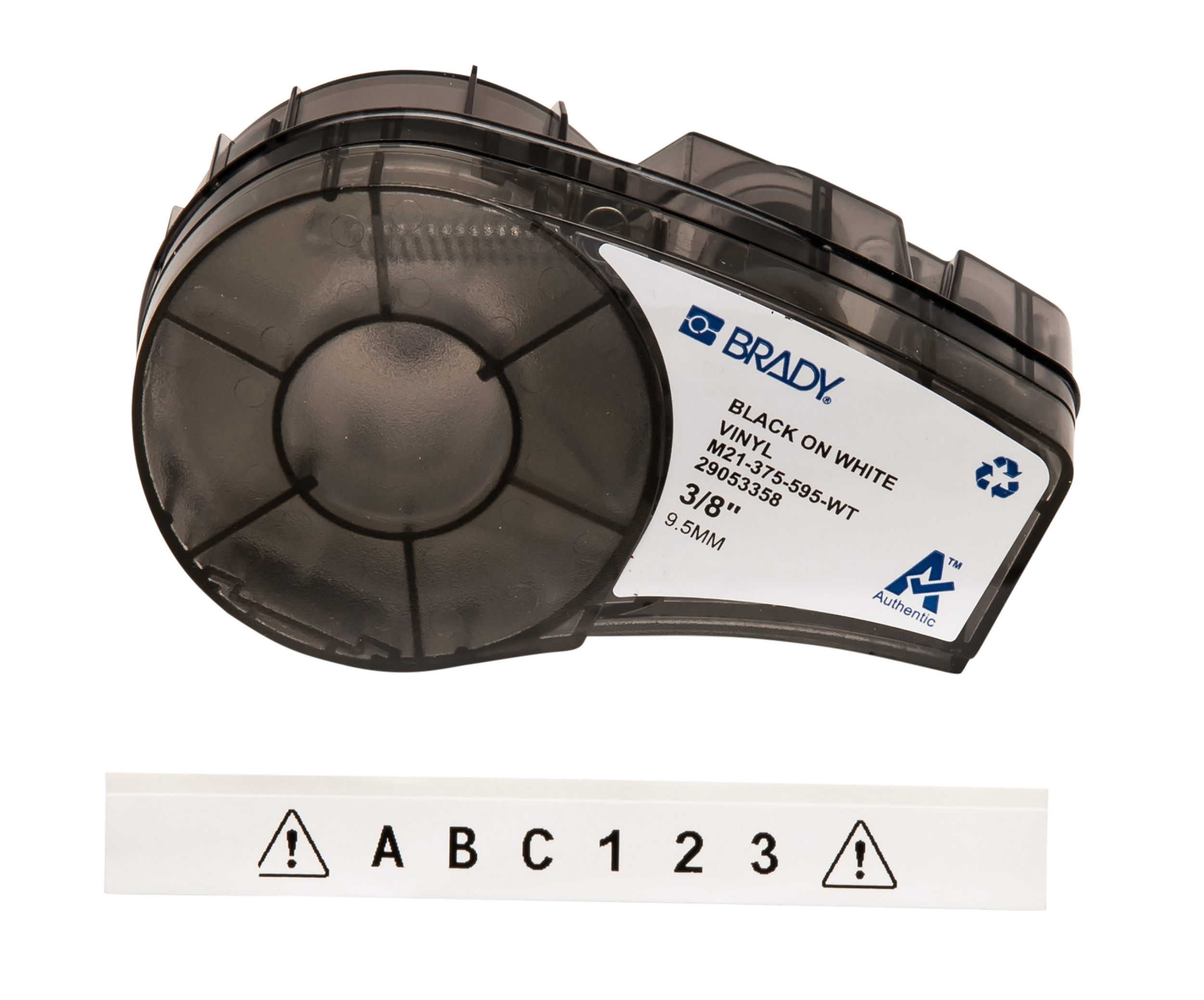 Brady Black on Black, White Label Printer Tape, 6.4 m Length, 9.5 mm Width, 6.4 m Label Length, 9.5 mm Label Width