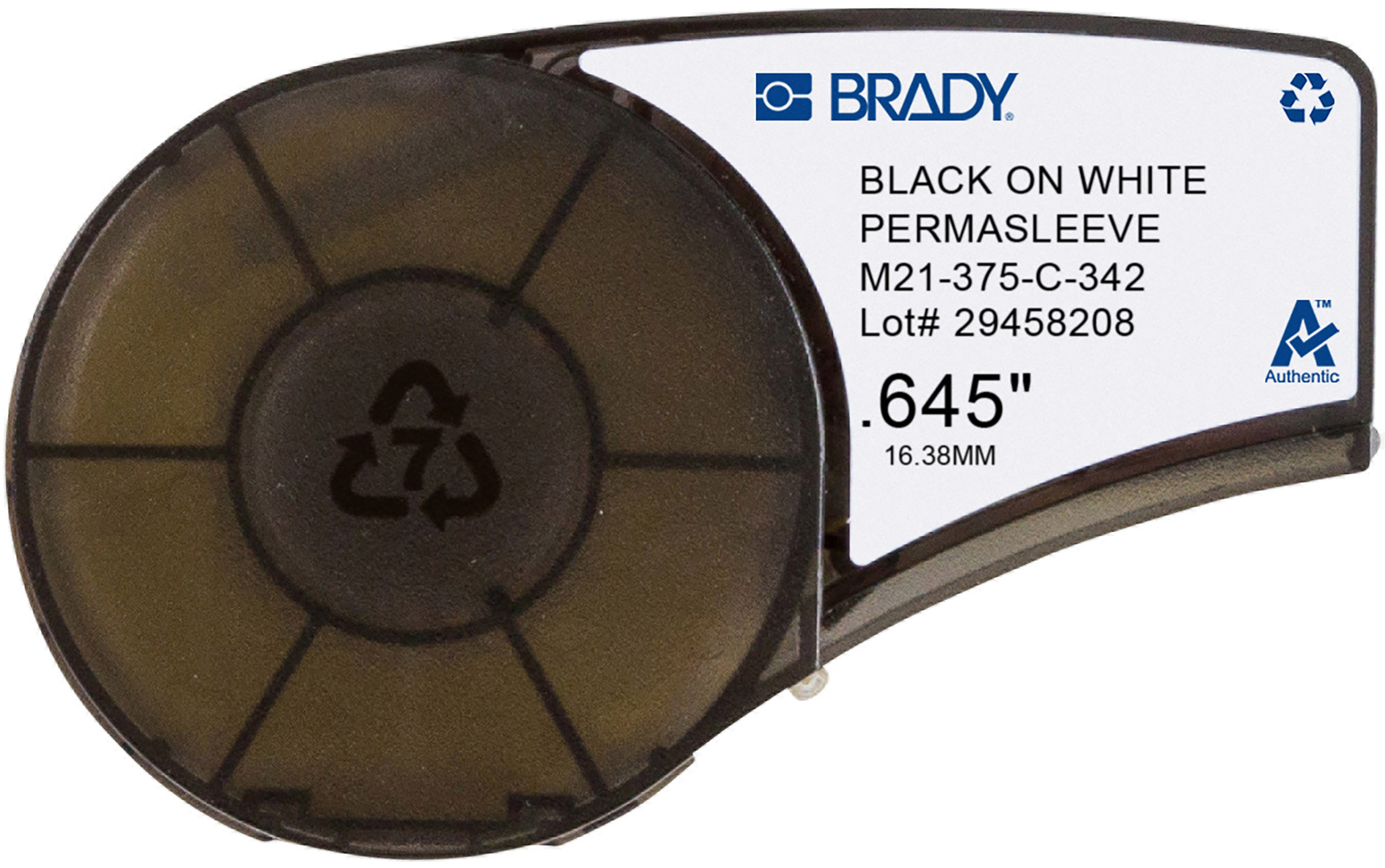 Brady Black on White, Black Label Printer Tape, 2.13 m Length, 9.52 mm Width, 16.4 mm Label Length, 9.52 mm Label Width