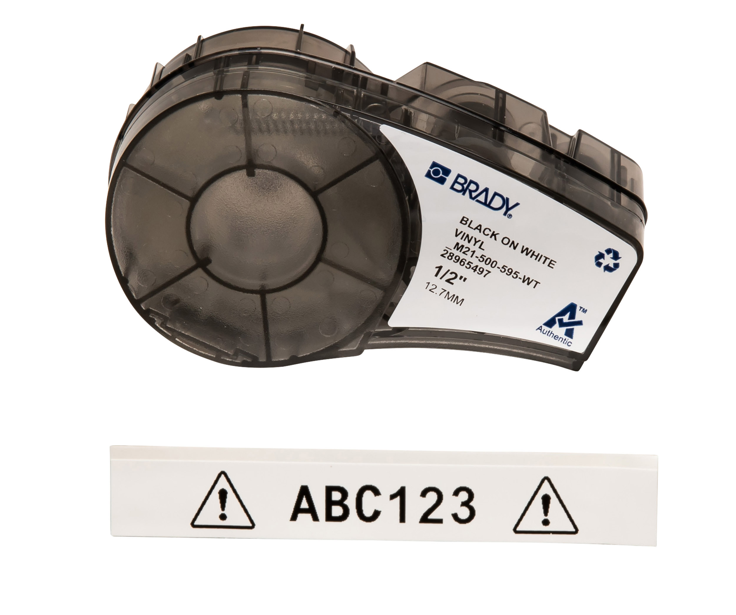 Brady Black on Black, White Label Printer Tape, 6.4 m Length, 12.7 mm Width, 6.40 m Label Length, 12.7 mm Label Width
