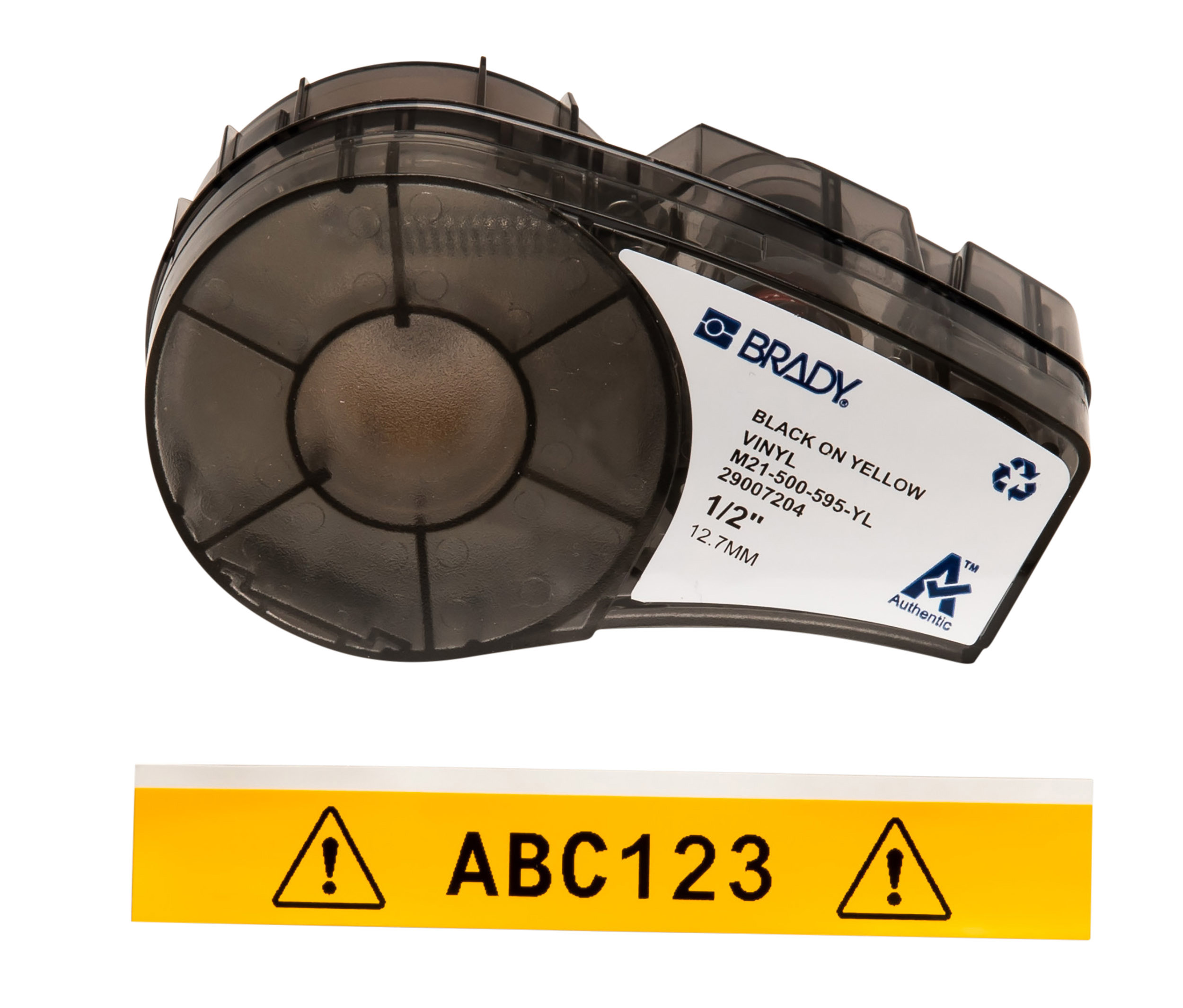 Brady Black on Black, Yellow Label Printer Tape, 6.4 m Length, 12.7 mm Width, 6.40 m Label Length, 12.7 mm Label Width
