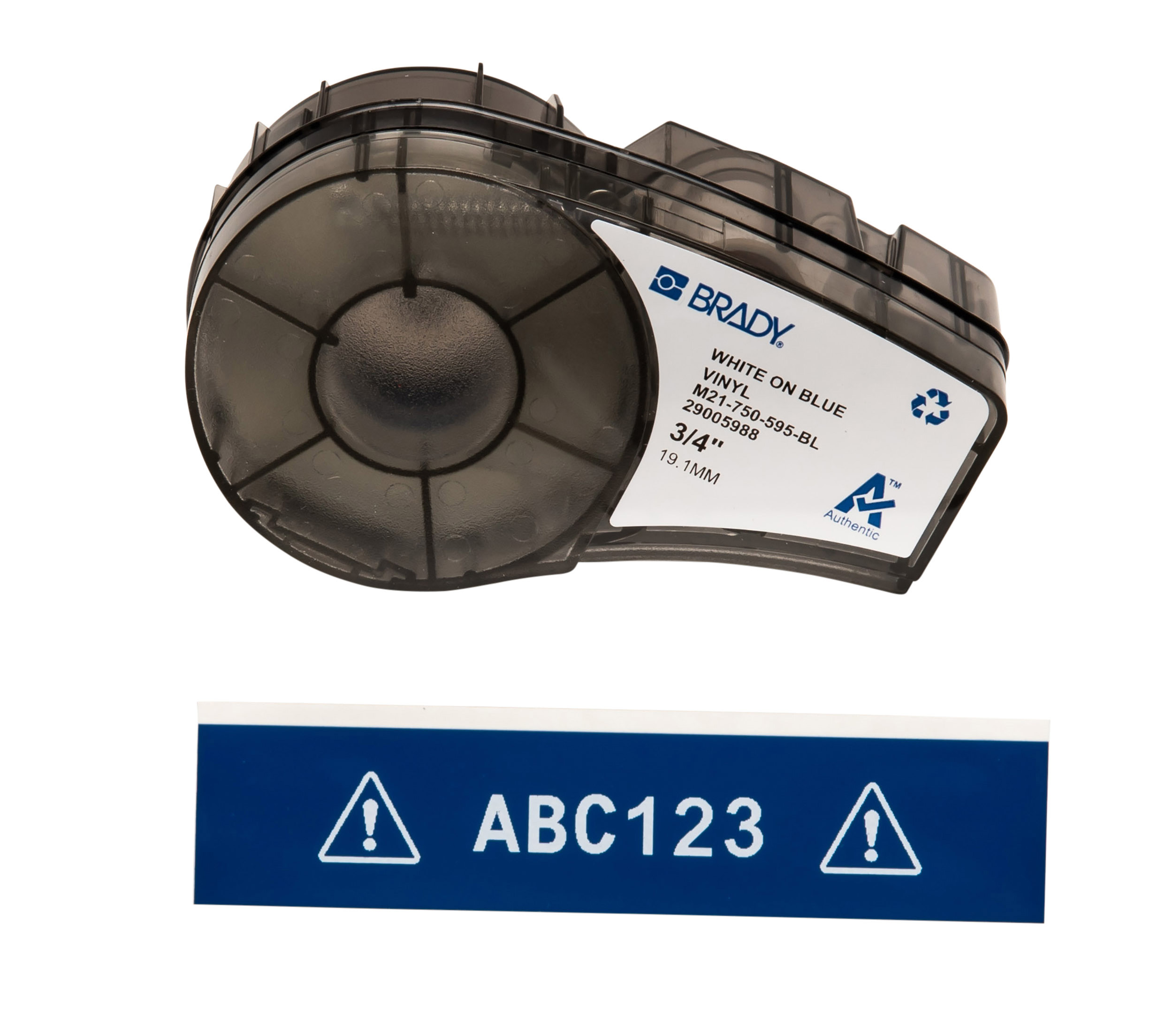 Brady White on Blue Label Printer Tape, 6.4 m Length, 19.05 mm Width, 21 ft Label Length, 19.05 mm Label Width