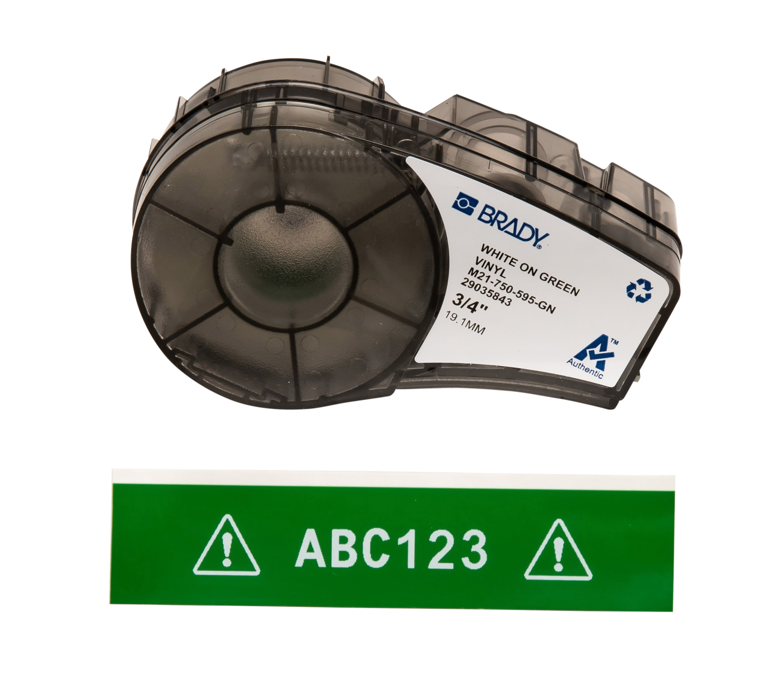 Brady White on Green, White Label Printer Tape, 6.4 m Length, 19.05 mm Width, 6.40 m Label Length, 19.05 mm Label Width