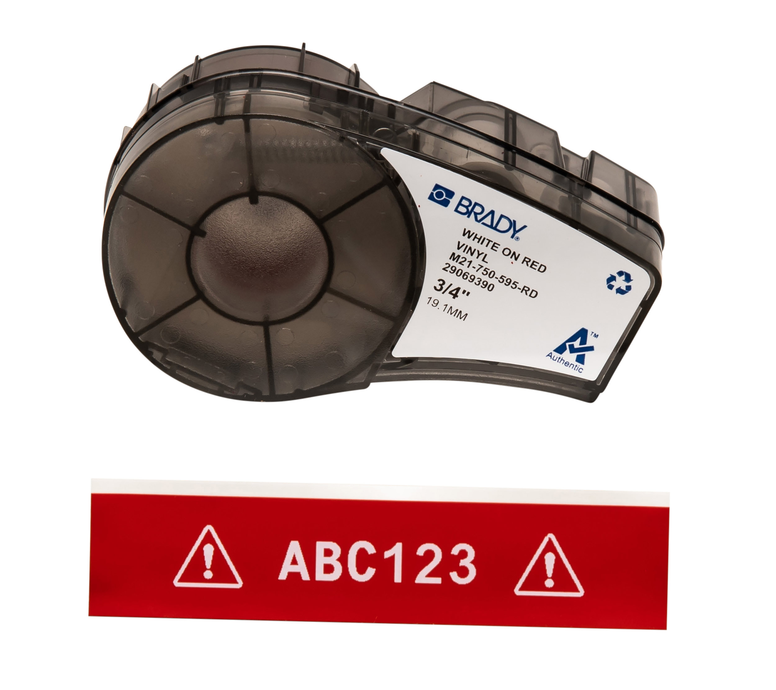 Brady White on White, Red Label Printer Tape, 6.4 m Length, 19.05 mm Width, 6.4 m Label Length, 19.05 mm Label Width
