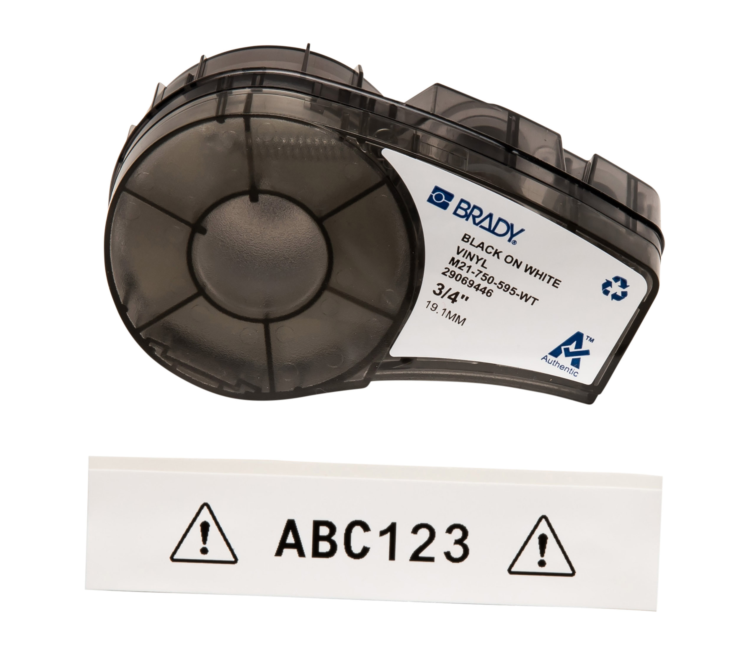 Brady Black on White, Black Label Printer Tape, 6.4 m Length, 19.05 mm Width, 6.40 m Label Length, 19.05 mm Label Width