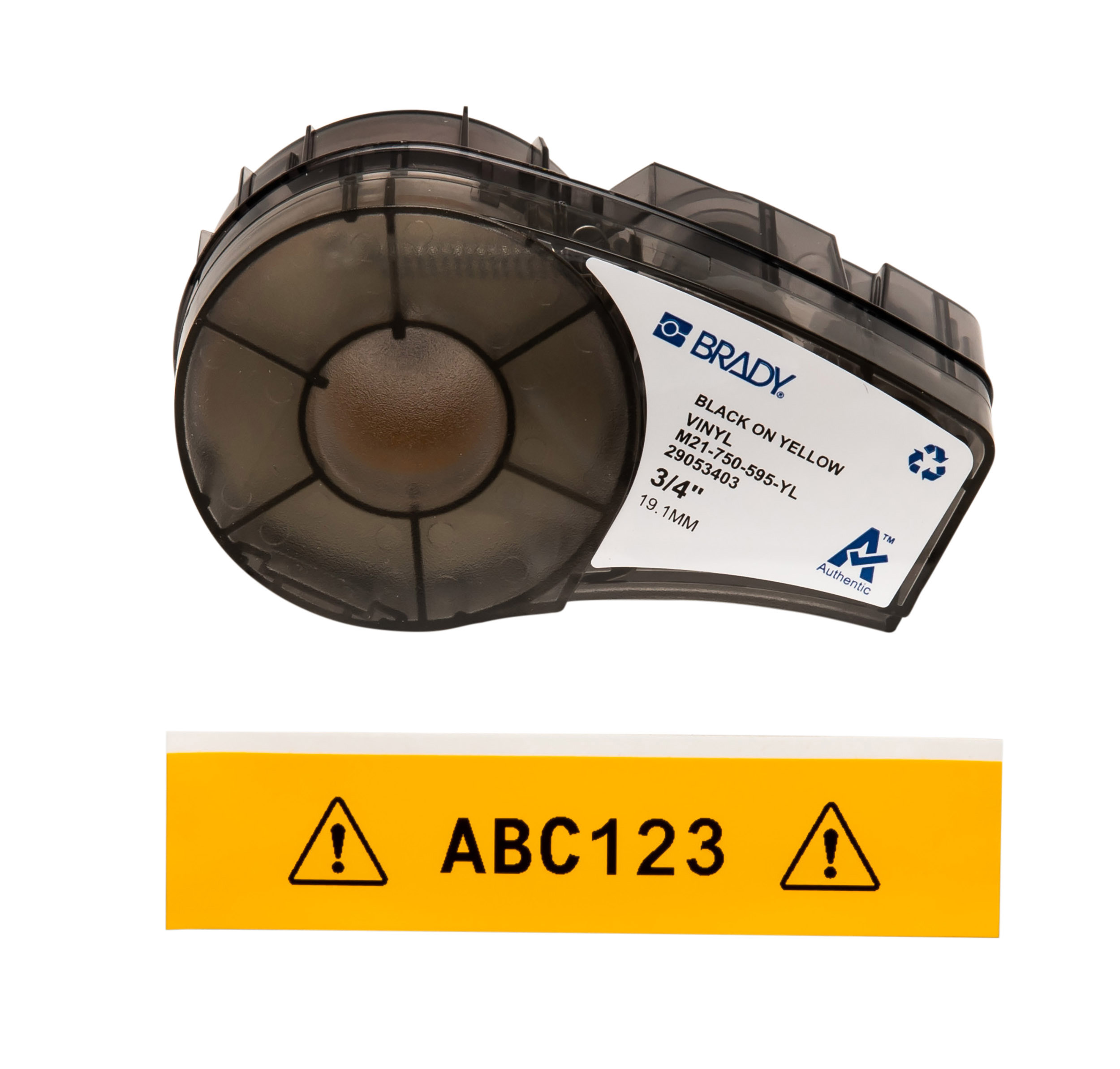 Brady Black on Yellow, Black Label Printer Tape, 6.4 m Length, 19.05 mm Width, 6.40 m Label Length, 19.05 mm Label Width
