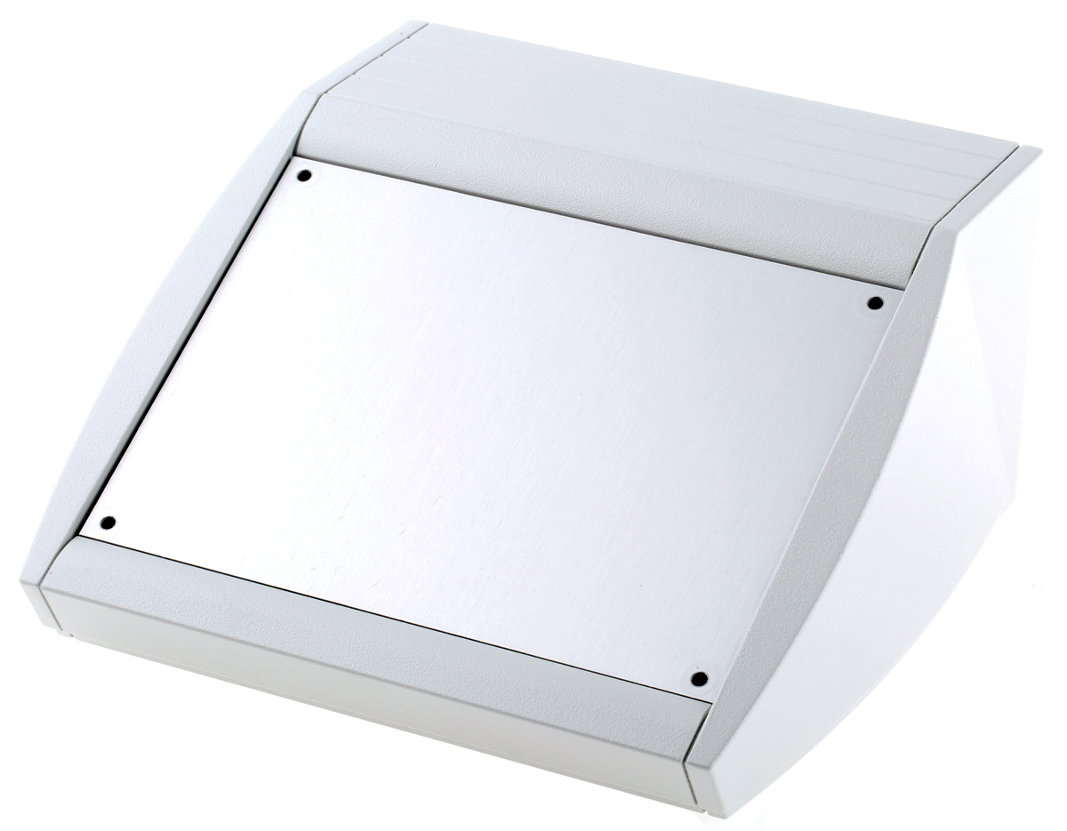 METCASE Unidesk Series Black RAL 9005, RAL 7035 Aluminium Enclosure Desktop Enclosure Sloped Front, 200 mm 102 mm, 400