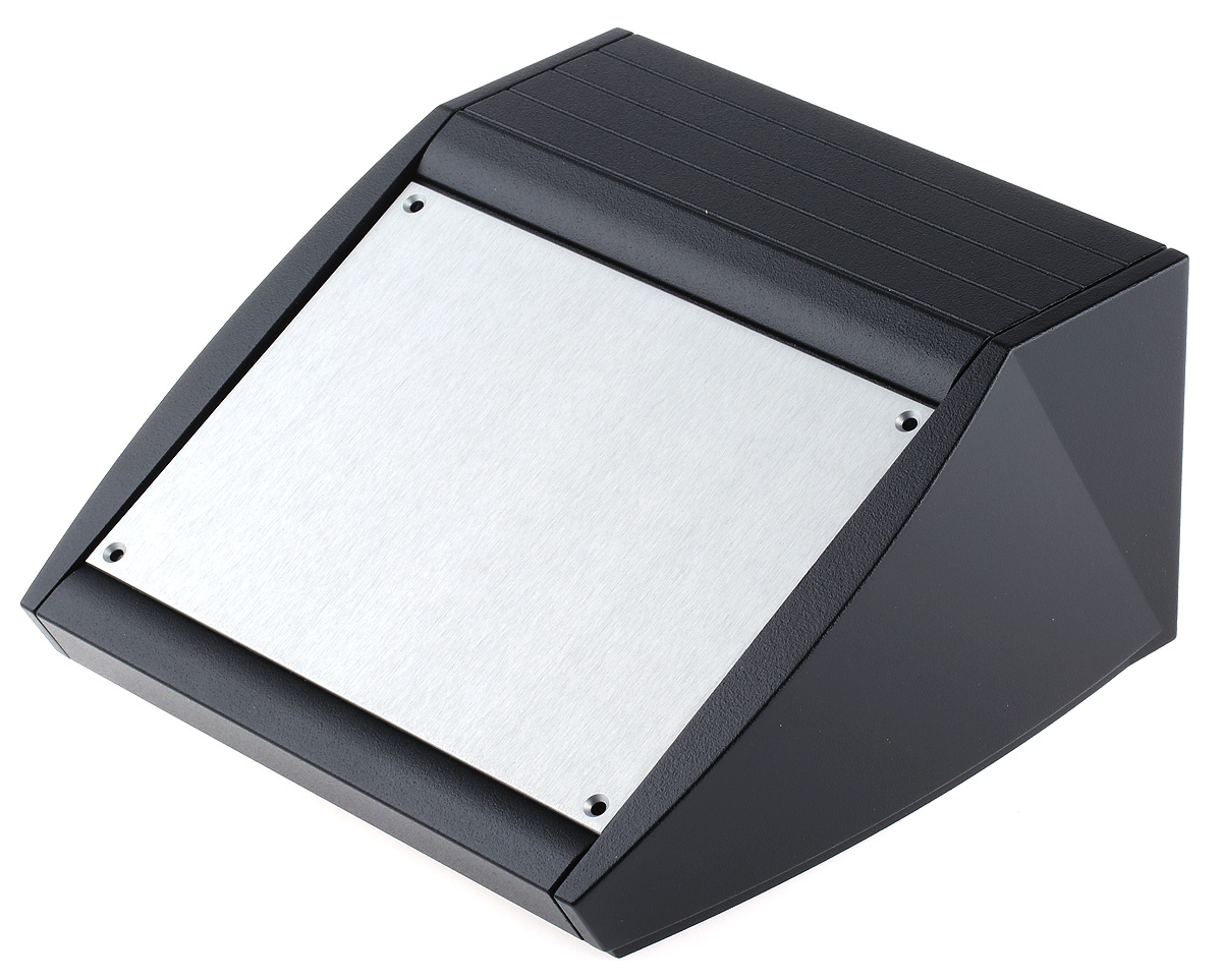 METCASE Unidesk Series Black Aluminium Desktop Enclosure Sloped Front, 200 mm 102 mm, 200 mm